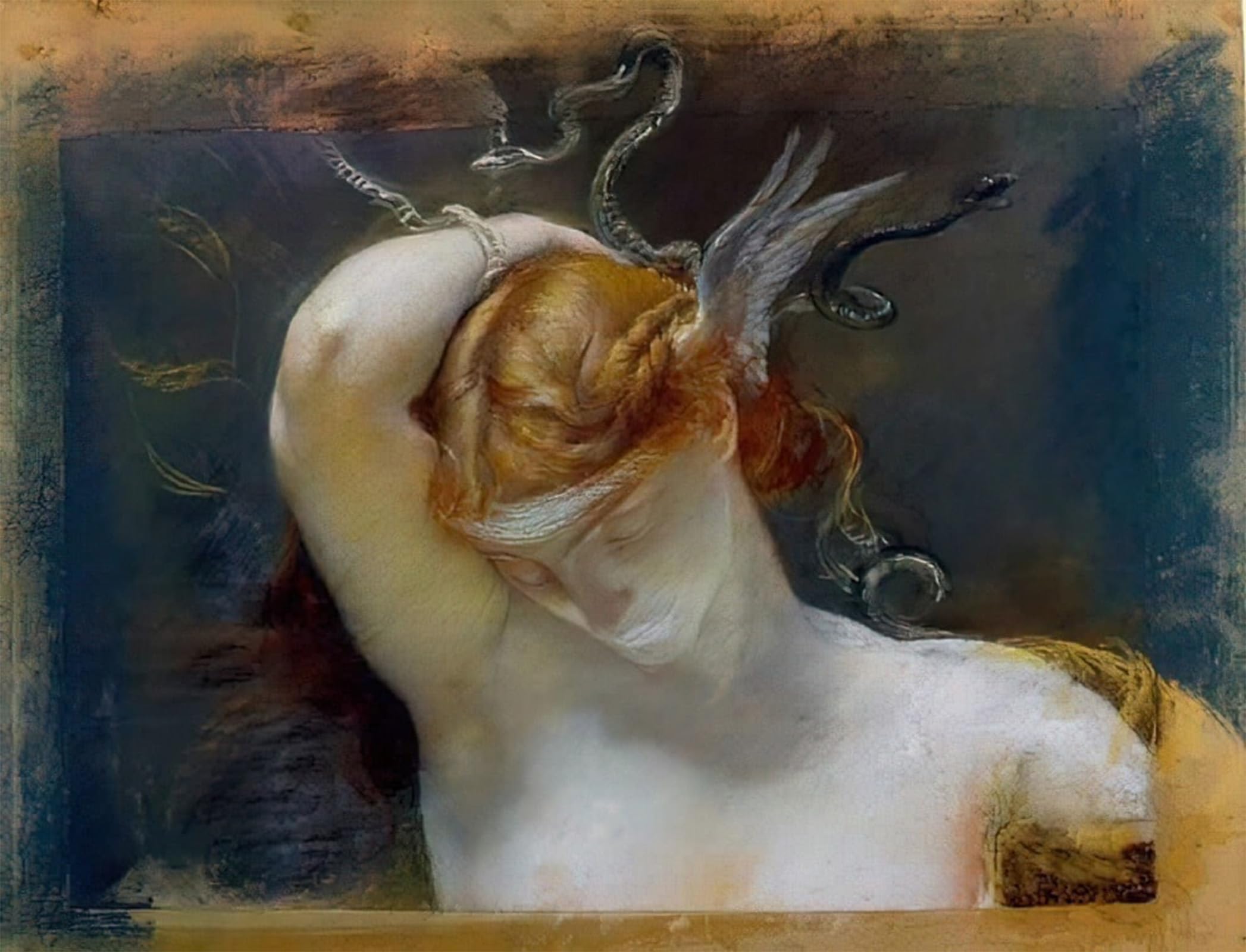 Artxlxxbn No Frame Famous Painting Art Wall Decor Abstract Art Picture Studio Perla Testa Della Gorgone By Giulio Artistide Sartorio Animal Pictures For Home Decor 60X90cm