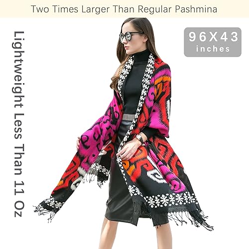 Miniatura 254 de DANA XU Manta de pashmina extragrande 100% de lana merina, bufanda de viaje, bufanda de cachemira para mujer, otoño e invierno, chal de gran