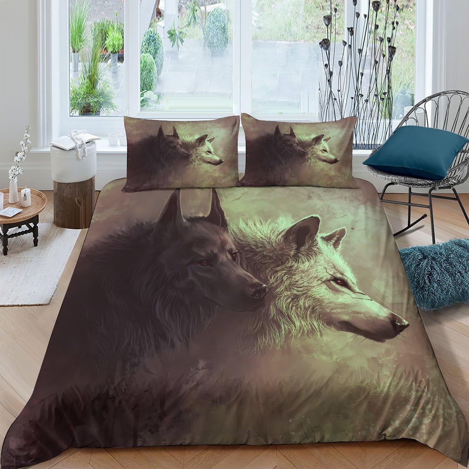 Ctjqhvkz Style-3 3D Printed Wolf Night Fitted Sheet Microfiber Soft Breathable Forest Shadows Mattress Cover For Bedroom Dorm Decor Single（135X200cm）