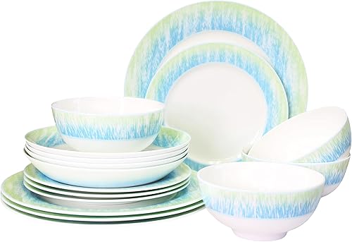 Juego de vajilla, porcelana fina, 16 piezas, juego de platos y cuencos, servicio para 4, Chelsea, apto para microondas, juego de platos, hogar