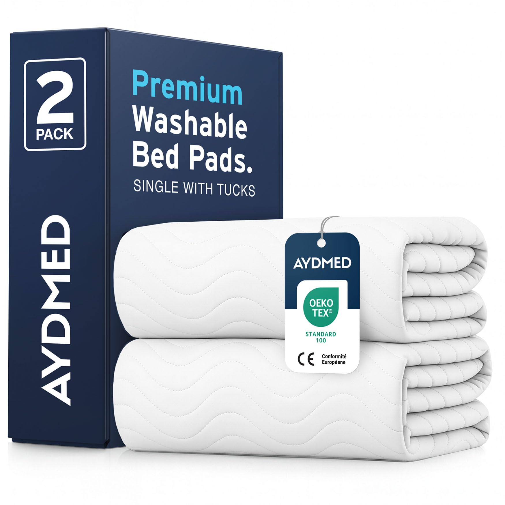 2 x AYDMED Premium Bamboo Washable Incontinence Bed Pads With Tucks | For Single Beds | Ma...