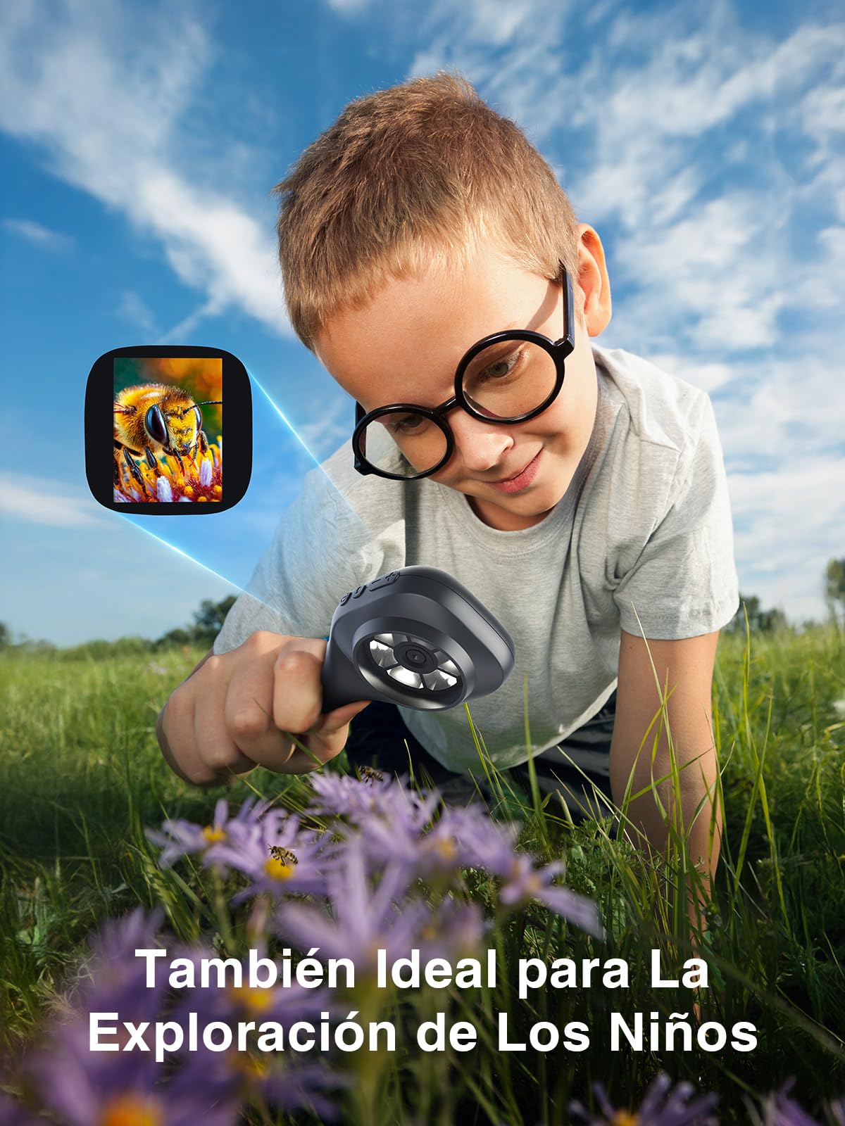 TOMLOV P10 EVO Microscopio para Adultos y Niños, Lupa de Mano Portátil con Pantalla IPS de 2" para Monedas, Insectos y Plantas, Lupa de Joyería con Luz, Compatible con Windows/macOS – Negro