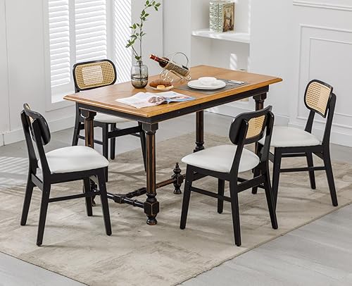 Vista 84 de EALSON Juego de 2 sillas de comedor de ratán, tapizadas de cuero, sillas de cocina de madera modernas de mediados de siglo, sillas laterales sin