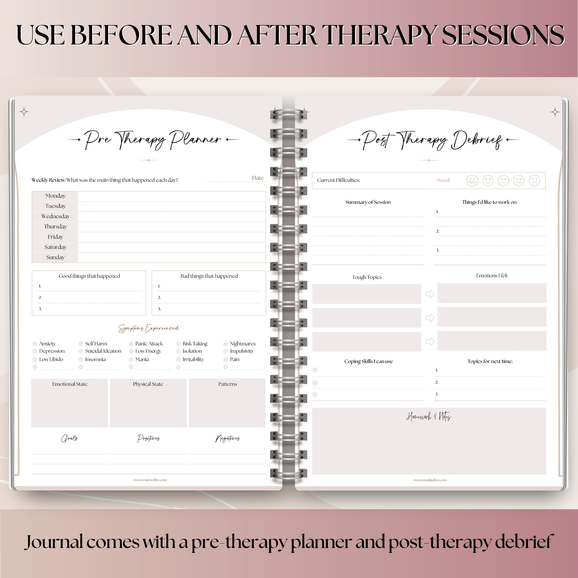 Therapy Notes Journal - Pre & Post Therapy Planner for Reflection Journaling & Self-Discovery, Lux, A5 - Image 3