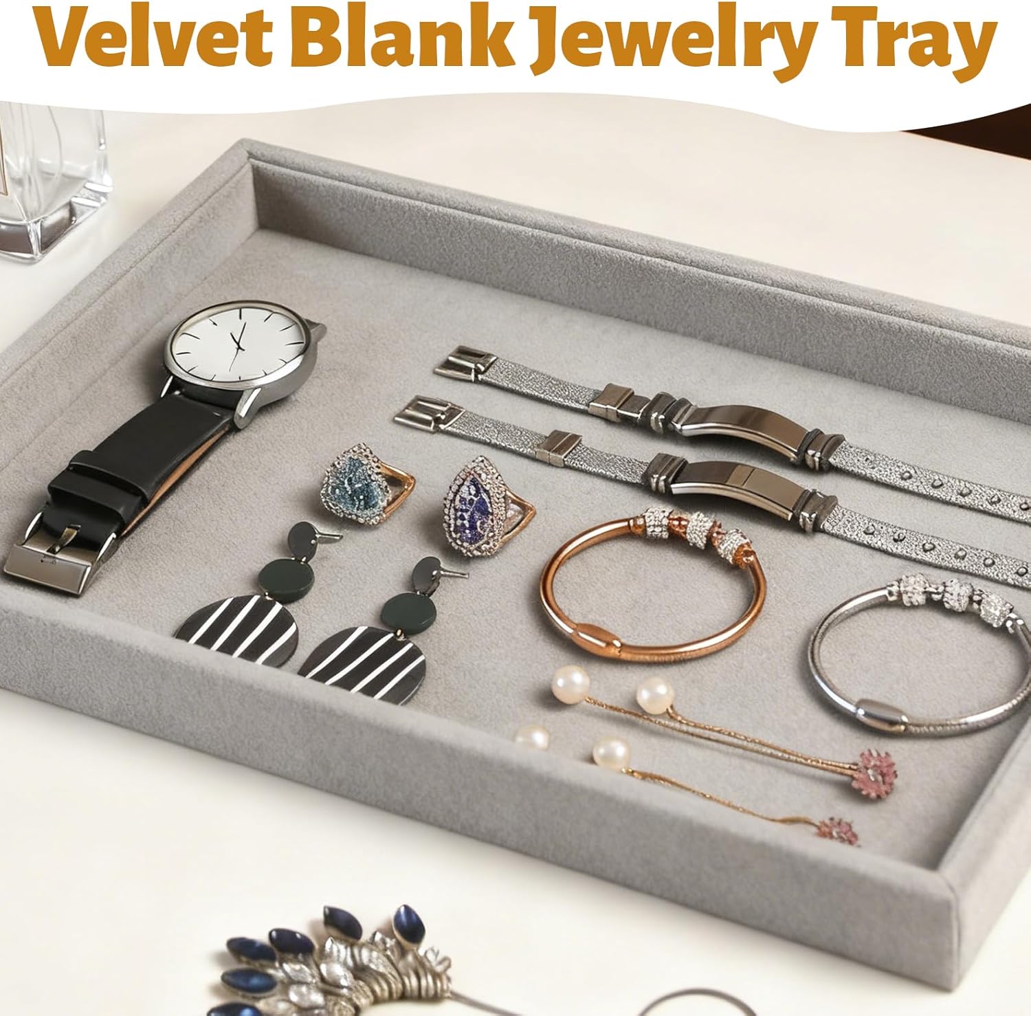 12 Pcs Velvet Jewelry Tray, Blank Stackable Drawers Organizer, Jewelry Display Tray for Beads Bracelets Necklaces Earrings Storage (Gray)
