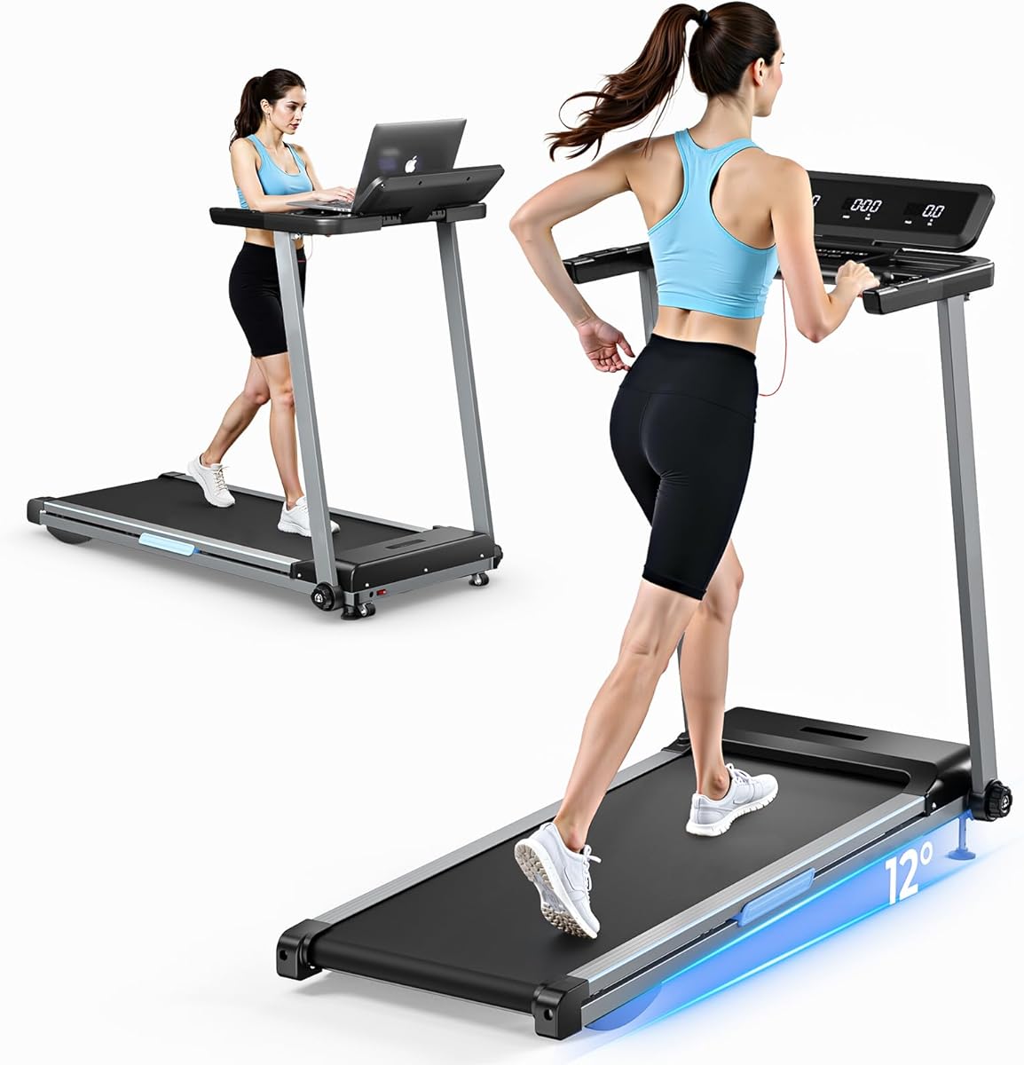 Onetwofit Tapis Roulant Elettrico, Salvaspazio Pieghevole Tapirulan Professionale Treadmill Con Maniglia e Display a LED 1-12 km/h per Casa e Ufficio