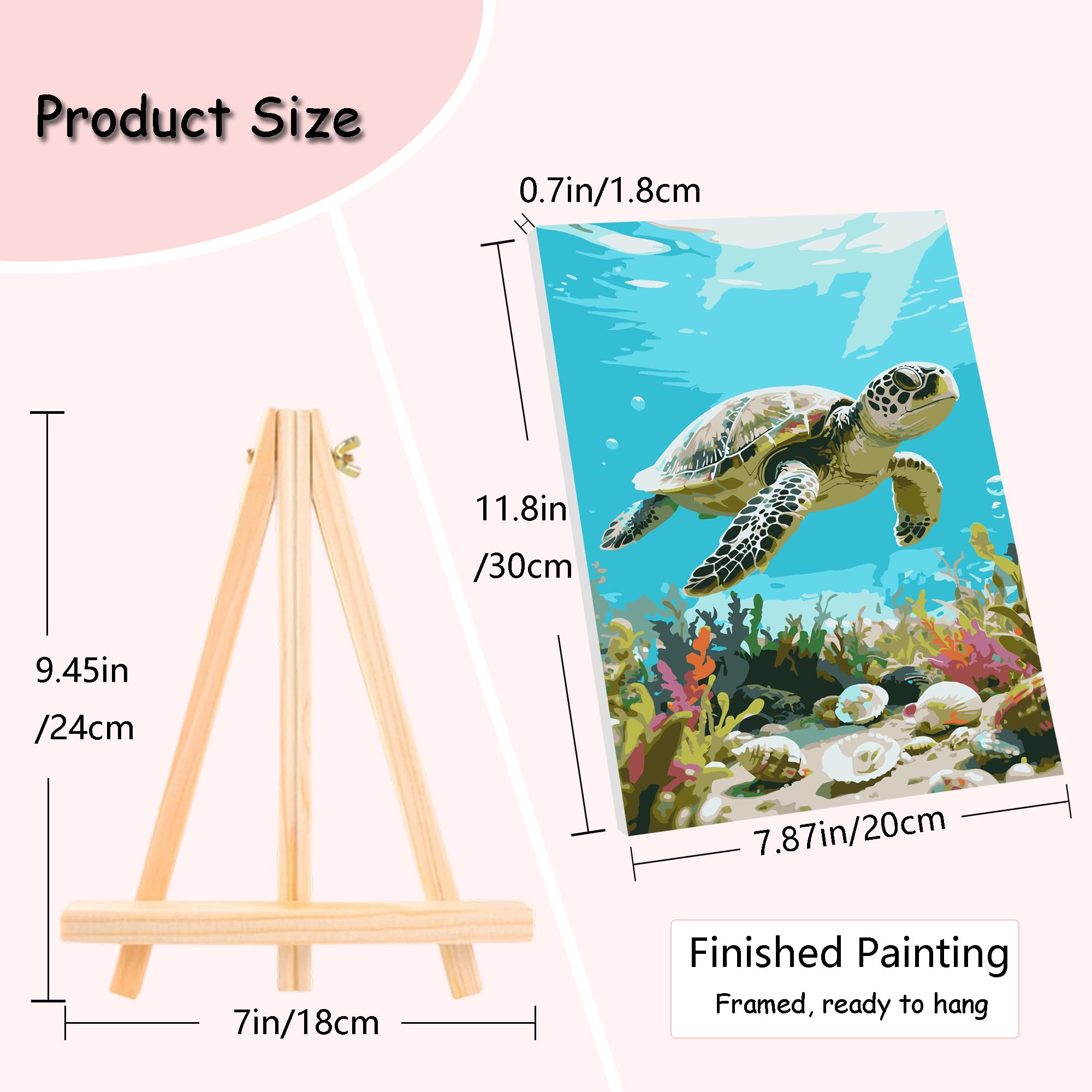 Fokenzary Kit de Pintura por Números para Adultos DIY Tortuga Marina Animal Marino Lienzo Conjunto para Principiantes con Caballete y Pinturas Acrílicas con Marco (20x30cm x 4pcs) - 5