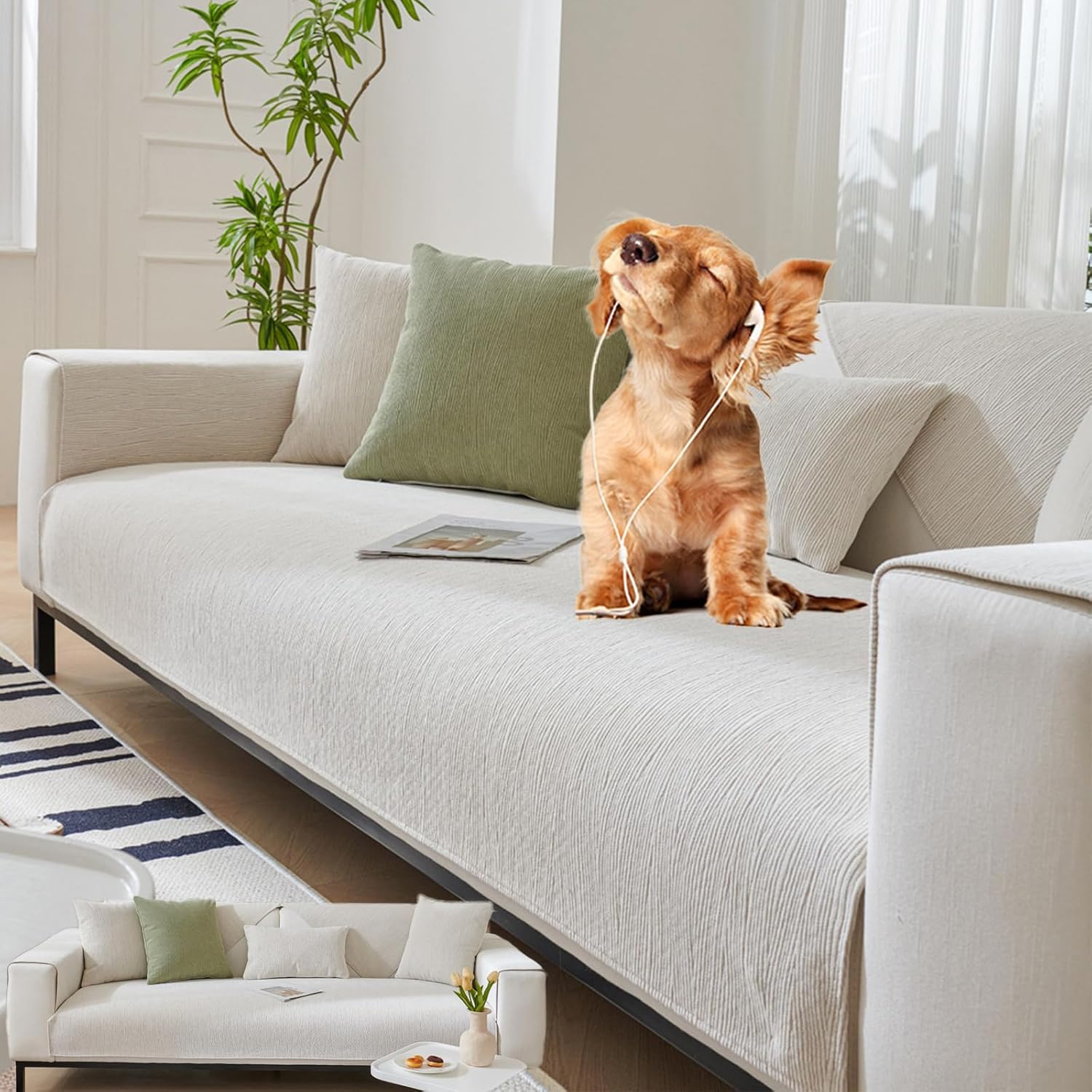 Simple Striped Chenille AntiScratch Couch Cover,Anti Scratch Couch