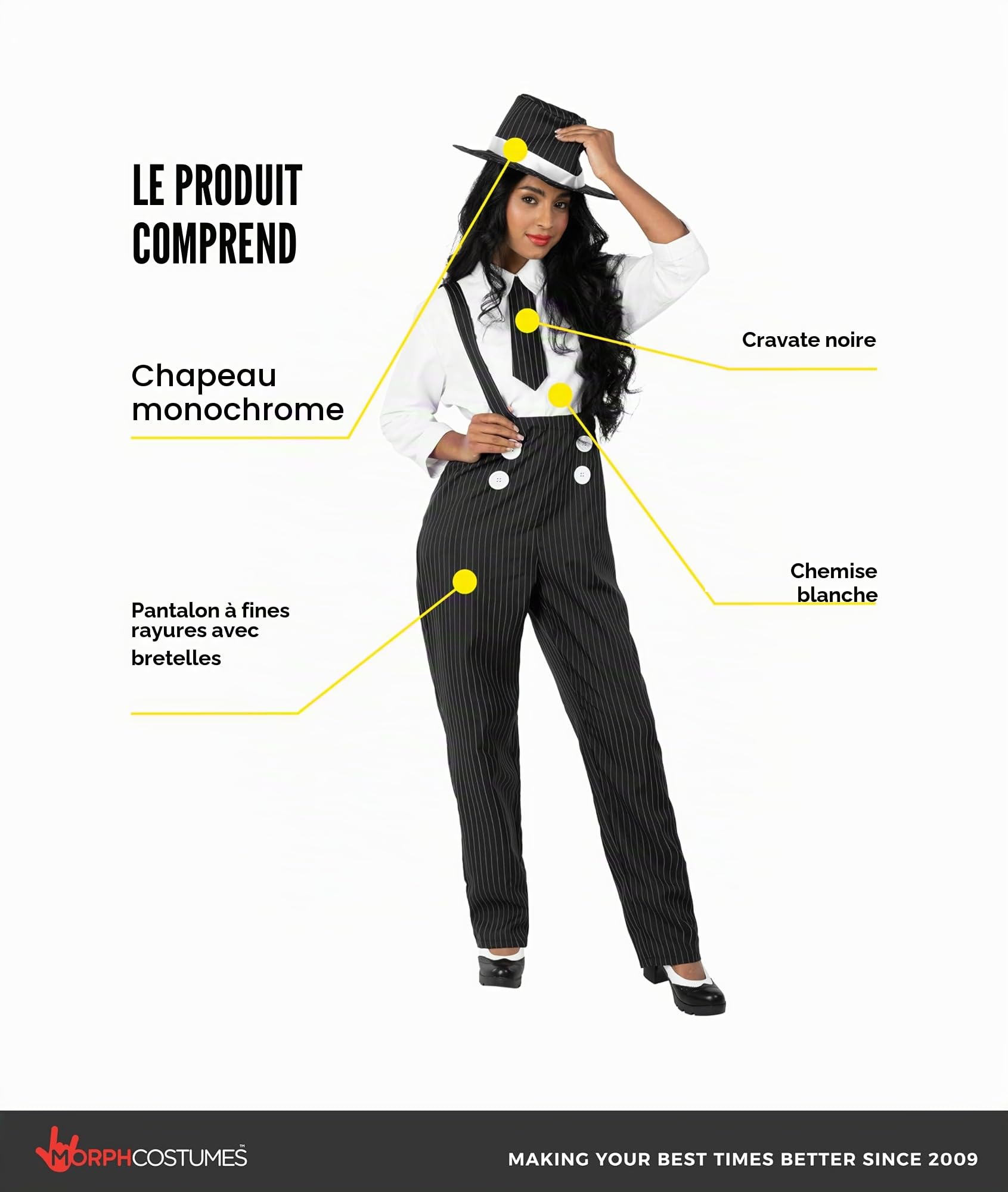 Fun Shack Deguisement Gangster Femme, Costume Annees 30 Halloween | Haut Ajusté, Pantalon Rayé & Chapeau Melon, Style Années Folles, Parfait pour Halloween, Idéal pour se Déguiser