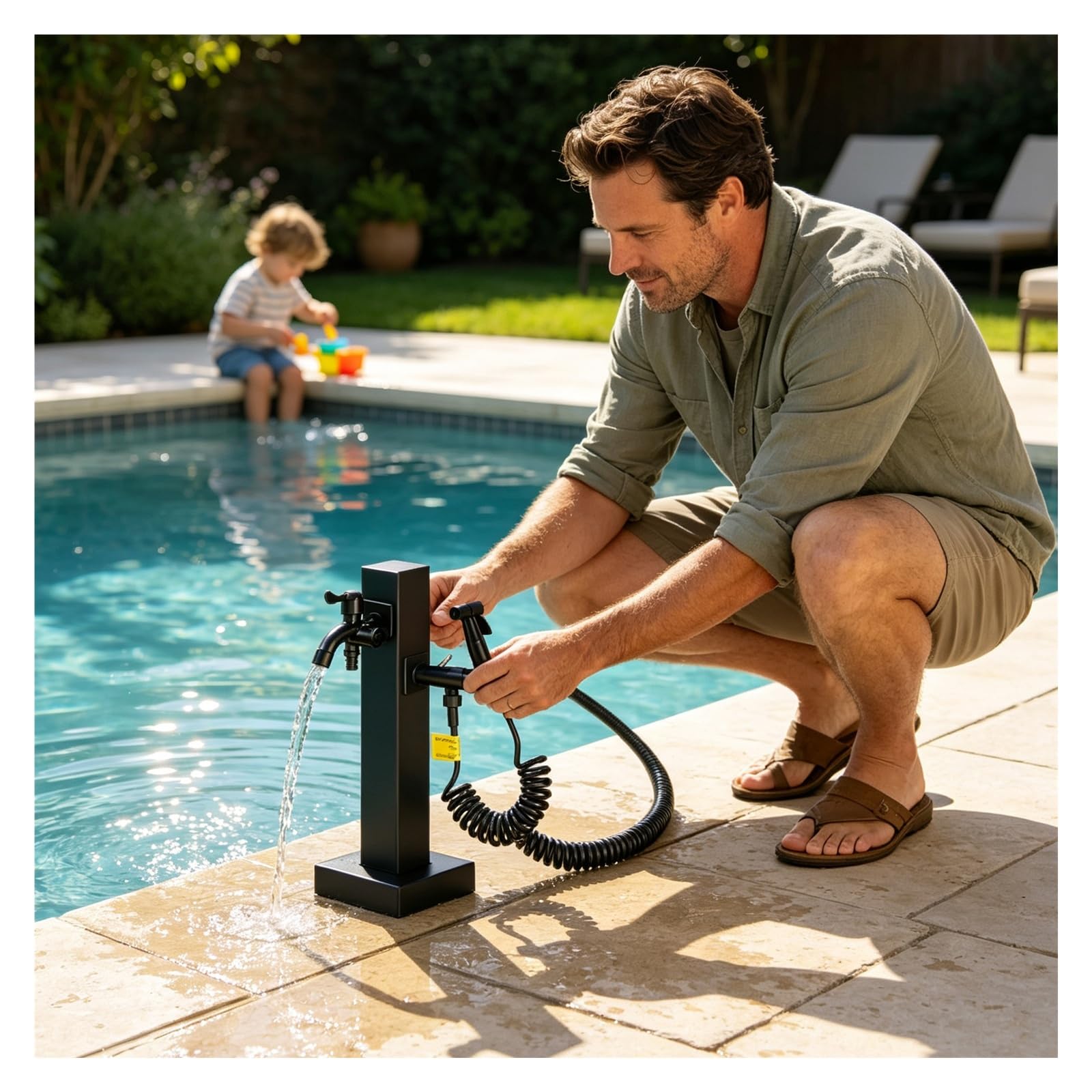 Vyrata Square Water Column Garden Water Tap, 24" 37" Tall Outdoor Faucet With Dual Inlet & Hose Rack, Yard Hydrant For Irrigation Washing(H-95Cm/37In)