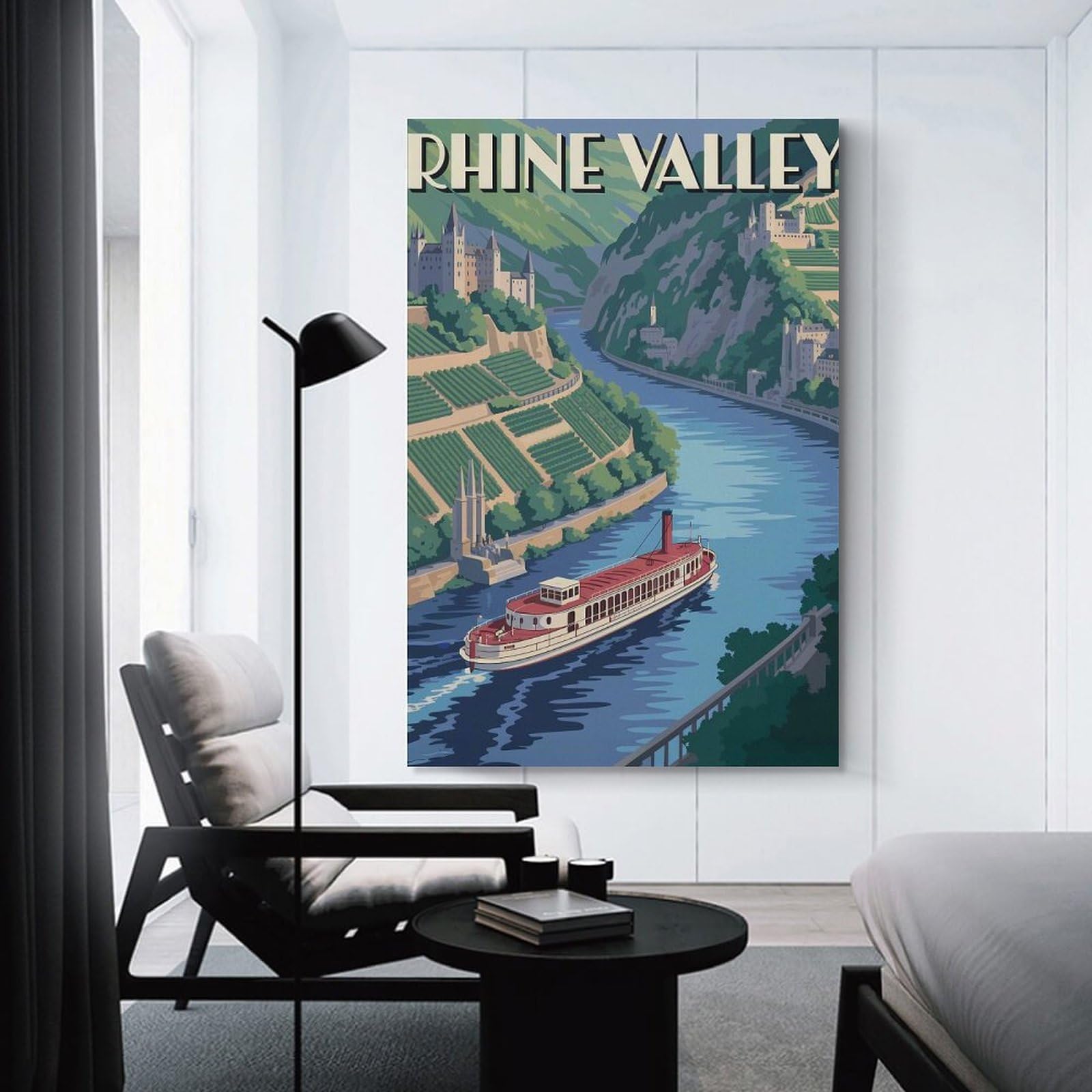 Junmoney Rhine Valley Vintage Travel Hanging Wall Art 24x36inch(60x90cm), for Small Homes, Bedrooms Or Open Spaces, An Easy Choice for New Home Styling
