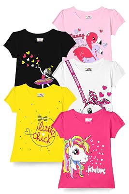 Kuchipoo Girls Regular Fit Half Sleeves Cotton T-Shirts (KUC-TSHRT-489, 13-14 Years, Multi-Colored)
