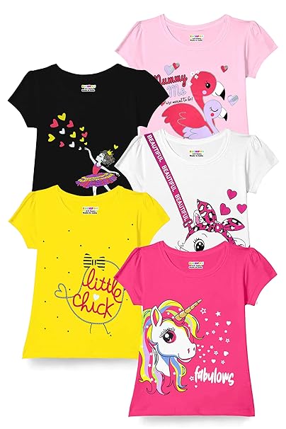 Kuchipoo Girls Half Sleeves Regular Fit Cotton T-Shirt