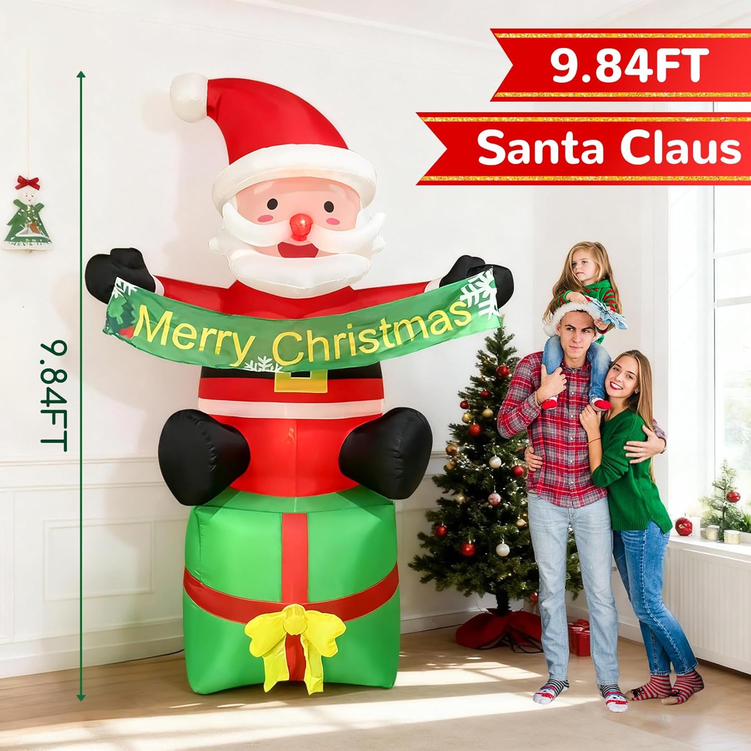 9.8FT Christmas Inflatable Santa Claus Outdoor Decorations,Giant Christmas Decorations Outdoor Inflatable,BlowUp Inflatable Christmas Decorations for Yard Gardern Lawn Indoor Winter Holiday Xmas Decor