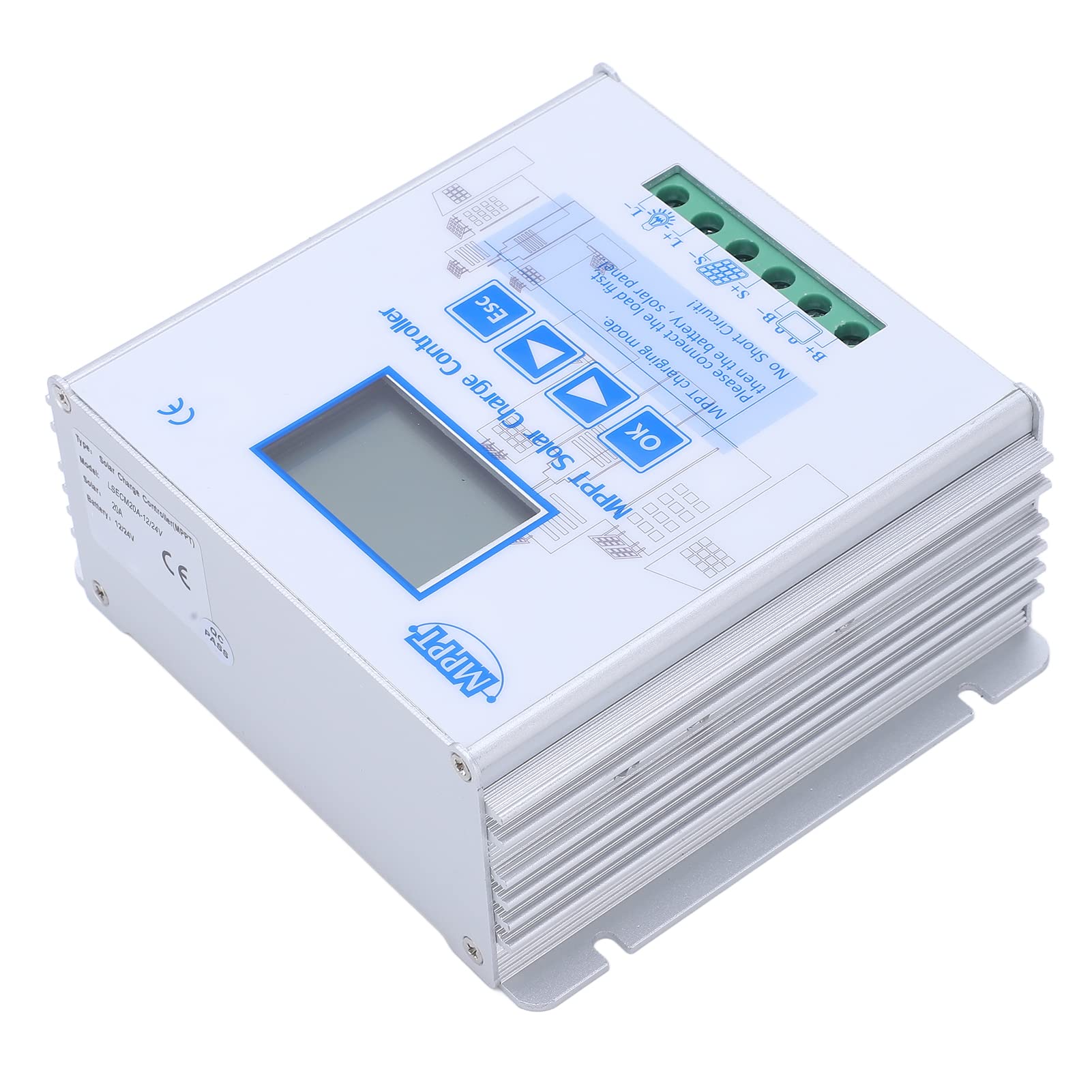 Automatyczny regulator ładowania panelu słonecznego, kontroler ładowania MPPT PV 20 A 12 V 24 V, wysokowydajny regulator baterii słonecznej z wieloma zabezpieczeniami litowymi i żelowymi