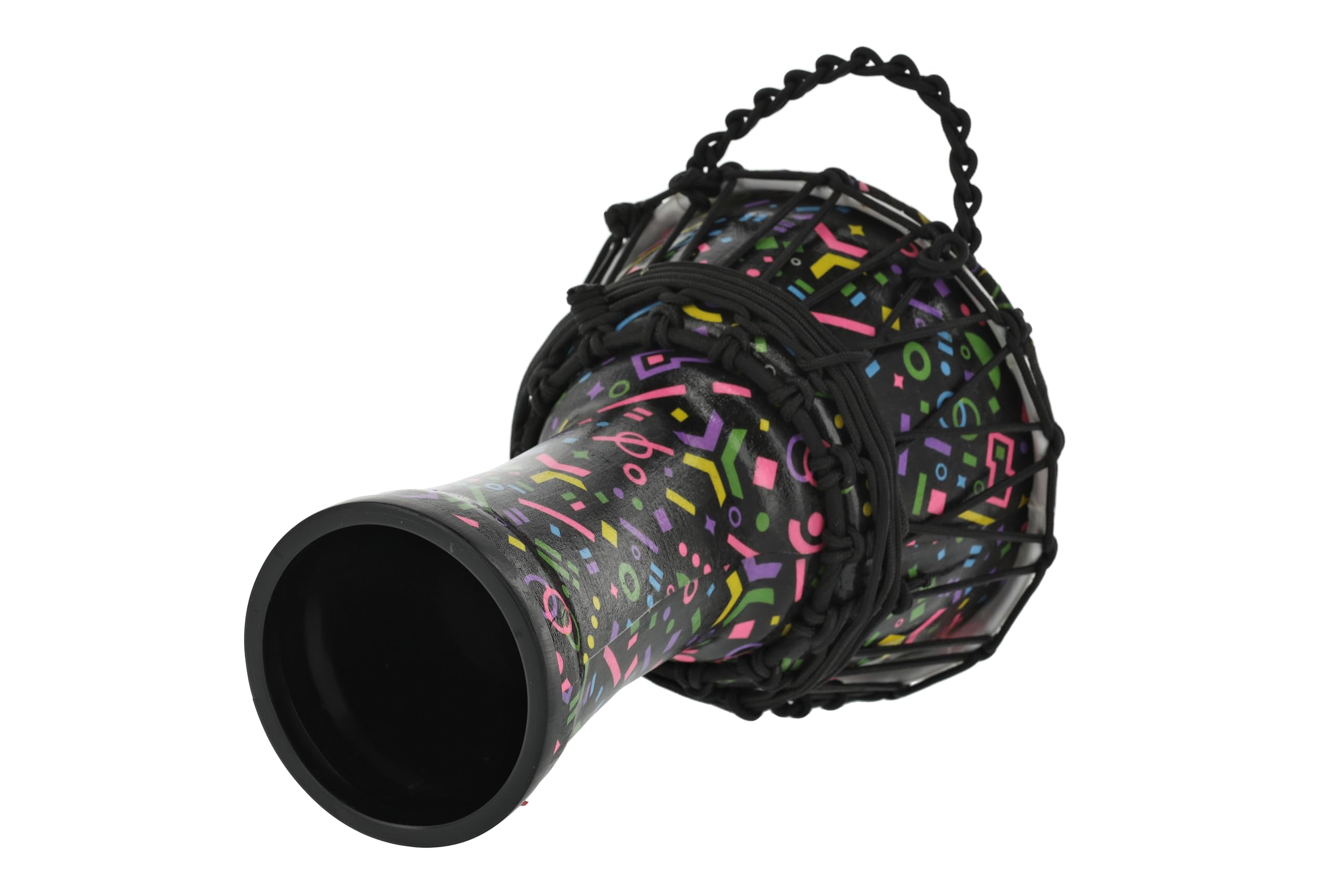 GEWA Liberty Djembé - System strojenia: linkowe - Średnica: 7" (17,8 cm) - Wysokość: 12,5" (31,5 cm) - Liczba sznurków: 14 - Wzór: Crazy neon