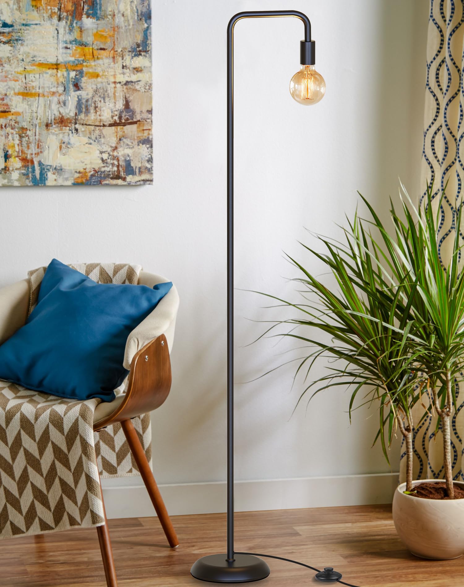 QiMH Industrial Floor Lamp for Living Room, Farmhouse Metal Standing Lamps, Modern Tall Lamp for Bedroom Home Decor(E26 Socket, Foot Switch)