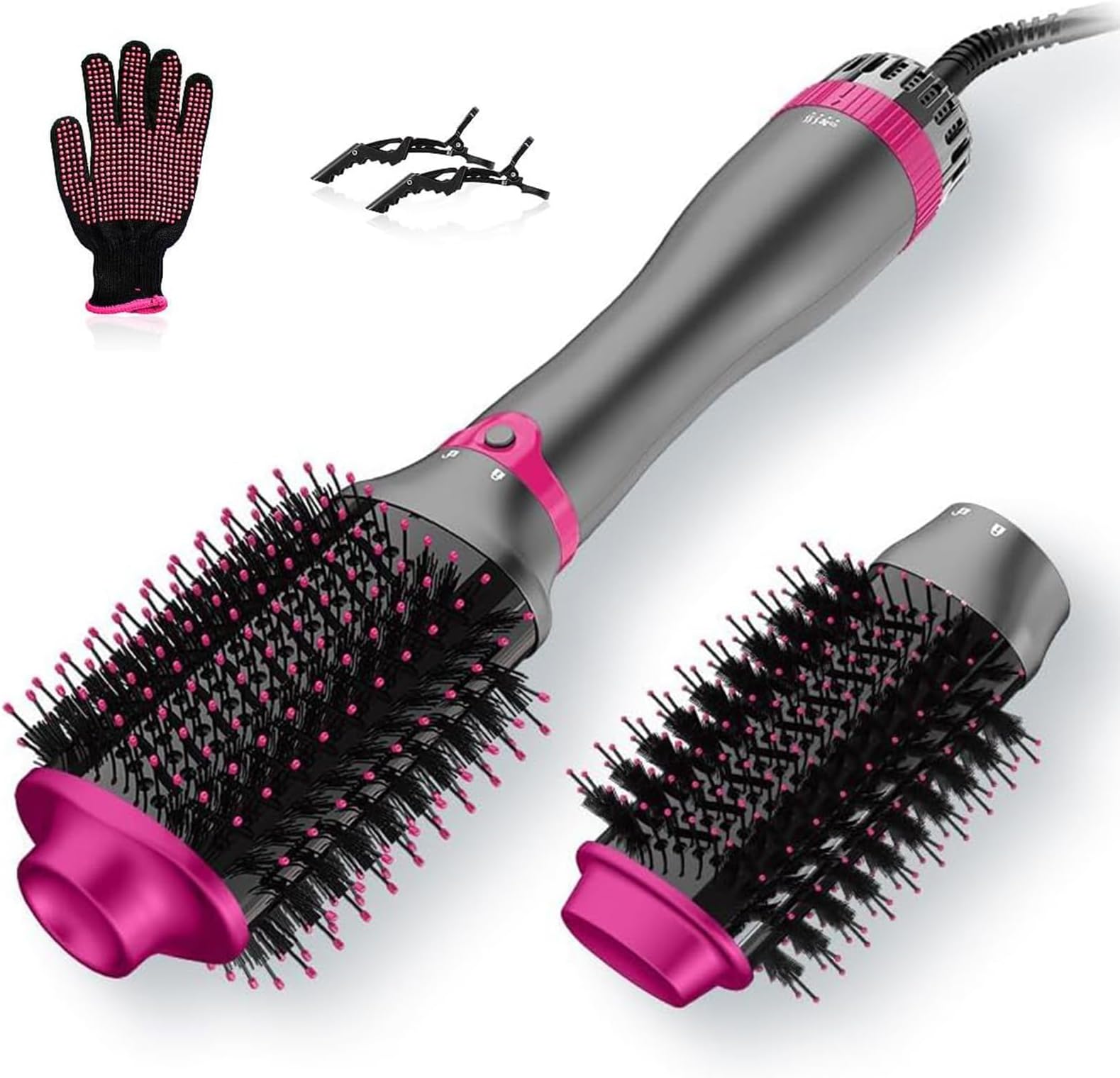 KinseiBeauty 4 in 1 Hair Dryer Brush, 1200W Hair Dryer Brush Straightener and Curler with 2 Interchangeable Brush Heads, 3 Different Speed Hair Dryer