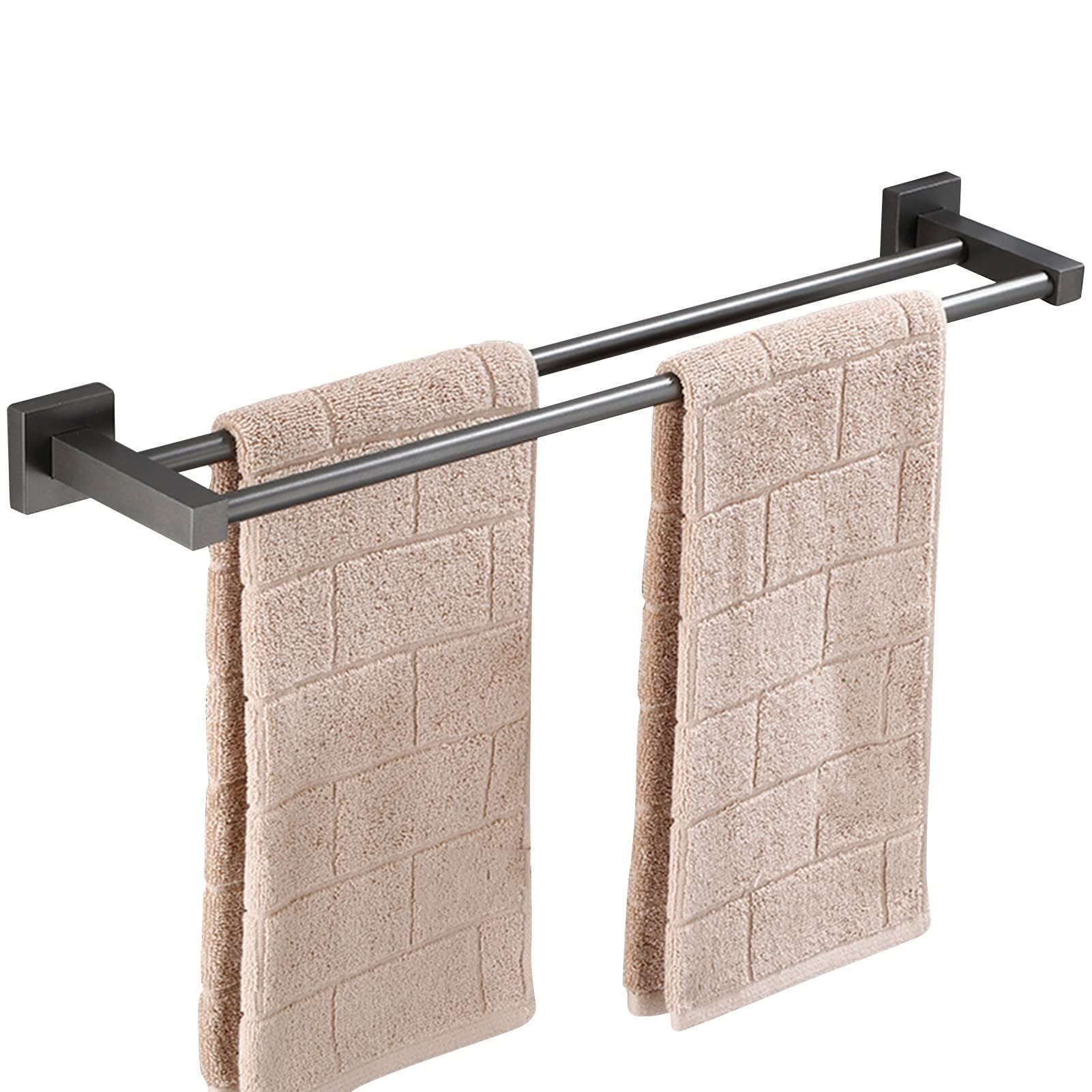 LMYSXAOZ Double Towel Bar,Wall Mount Holder,Square Aluminum Rail for Bathroom and Kitchen，Screws Mounting,40cm - 80cm Multi-size (Size : 70cm)