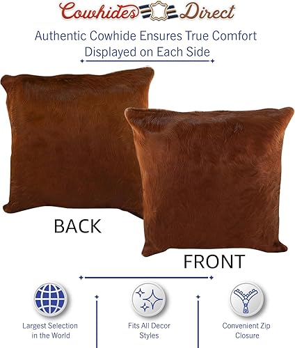 Miniatura 2 de Cowhides Direct Almohada de piel de vaca auténtica (marrón sólido, 16 x 16 pulgadas), auténtica funda de almohada de piel de vaca brasileña con