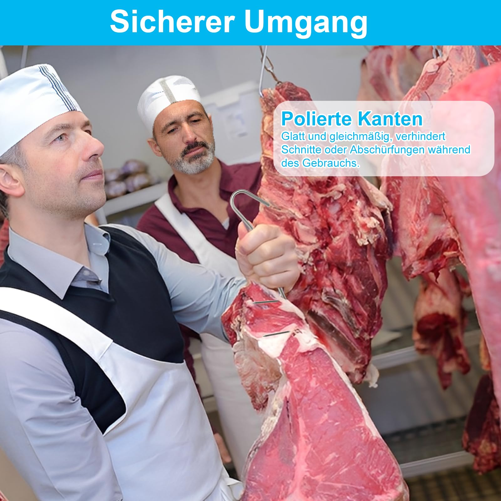 14 Stück Räucherhaken, Fleischerhaken Edelstahl Fleischhaken H-Form 21cm Silver Profi, Groß Fleischerhaken für Fleischverarbeitung Räuchern Fisch Forelle Lachs - 5