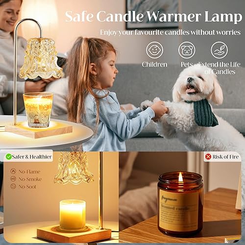 Miniatura 7 de Lámpara calentadora de velas con temporizador y regulador de intensidad de 7 niveles, calentador de cera de vela de vidrio para todas las velas de