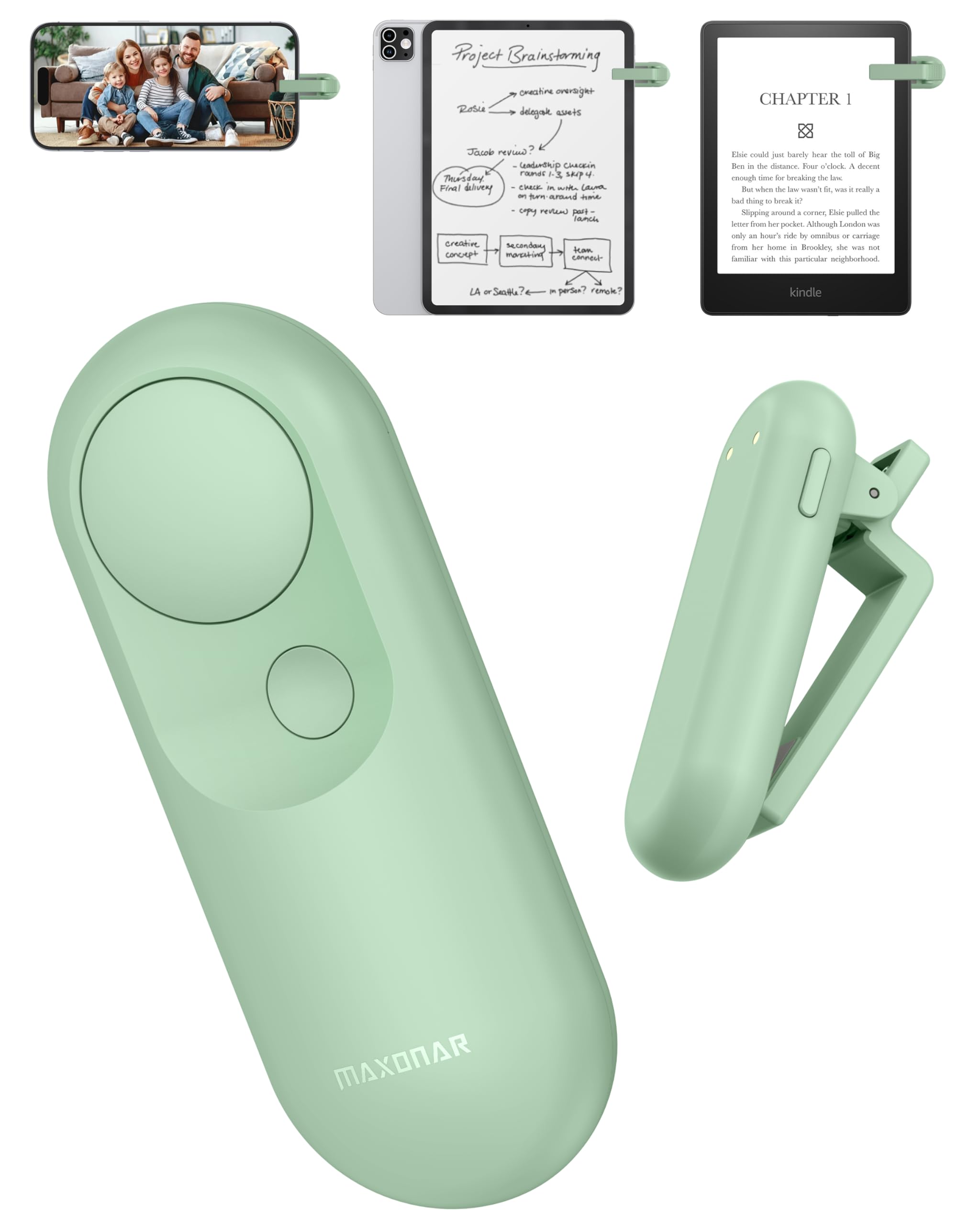 Maxonar Pilot zdalnego sterowania 2 w 1, RF, z magnetyczną funkcją ładowania, Clicker, Page Turner, kompaktowy korpus, kompatybilny z Kindle Oasis