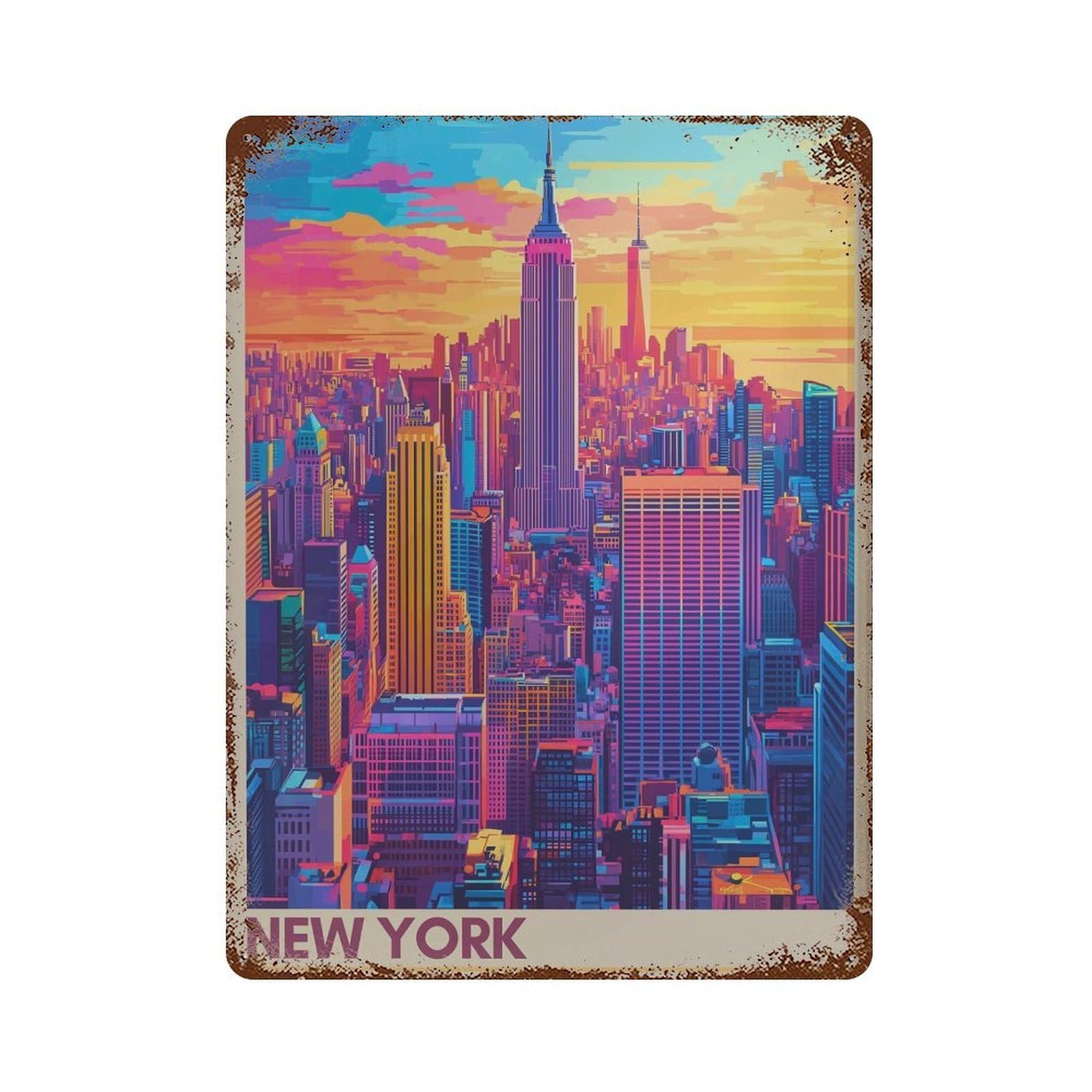 xiaoxiaoshen New York Cityscape Travel Brooklyn Bridge Wall Decor Art Metal Tin Poster Modern Home Decor Art Home Bar Shop Decorations Vintage Sign 40x30cm