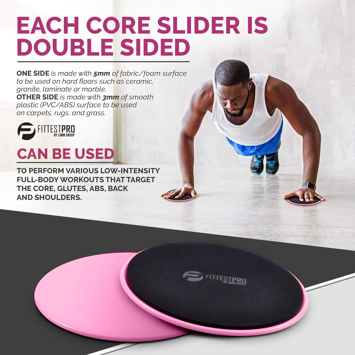 Limm Core Sliders Übungsscheiben (2er-Set) doppelseitige Fitness-Gleiter zur Stärkung des Kerns, Balance und Verbesserung der Flexibilität – Gleitscheibe für Hartholz, Teppich und mehr |