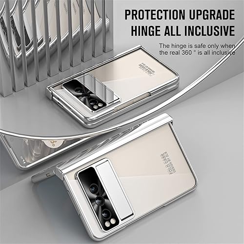 Miniatura 2 de Funda para Pixel Fold, funda de protección transparente de bisagra de policarbonato con soporte, compatible con Google Pixel Fold 2023 (plateado)