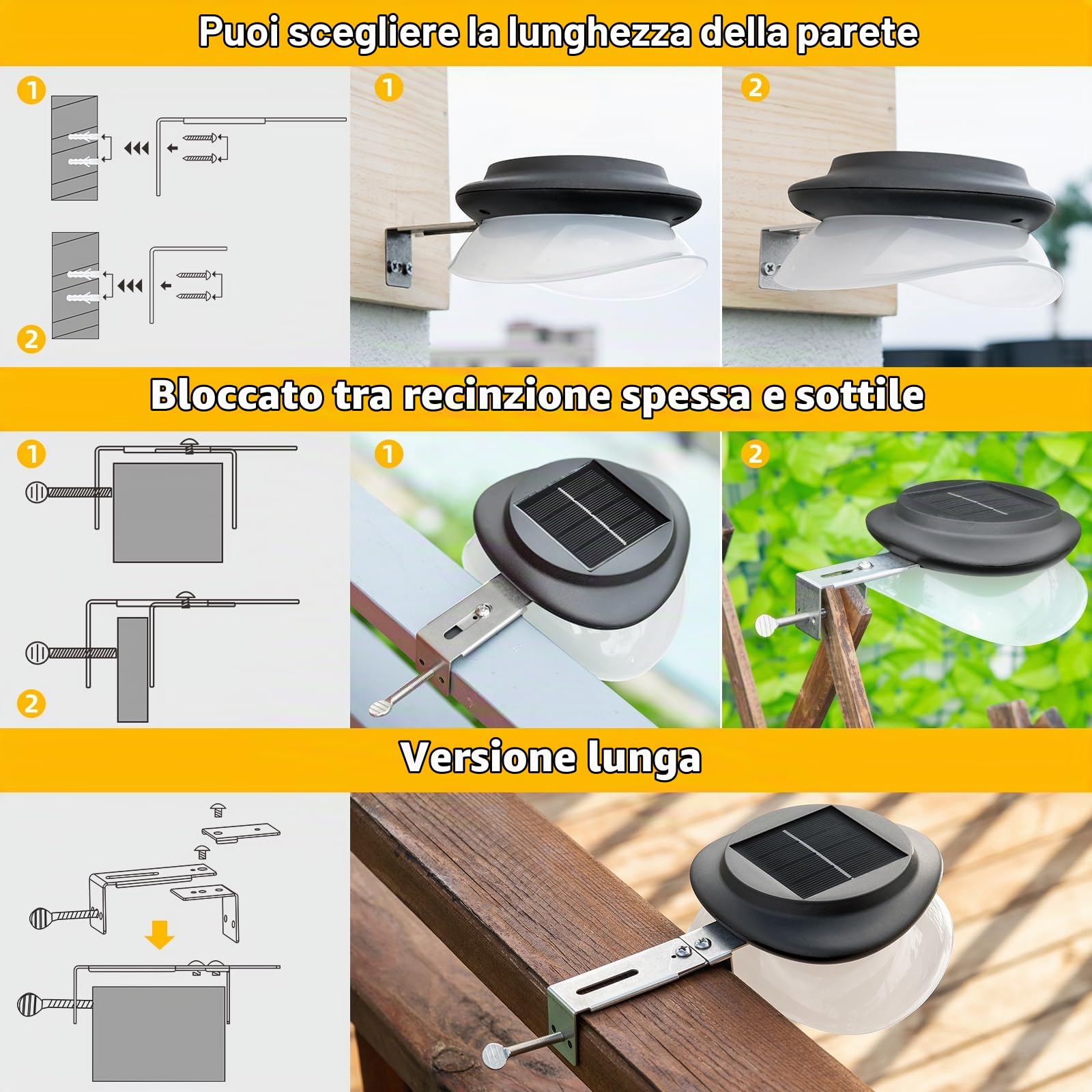 AGOTD Luce Solare LED Esterno, Luci Solari Grondaia, IP55 Impermeabili Bianca Calda da giardino, Lampade Solare Esterno, per Patio, Vialetto, Cortile, Garage, Eave, Recinzioni 6 Pezzi