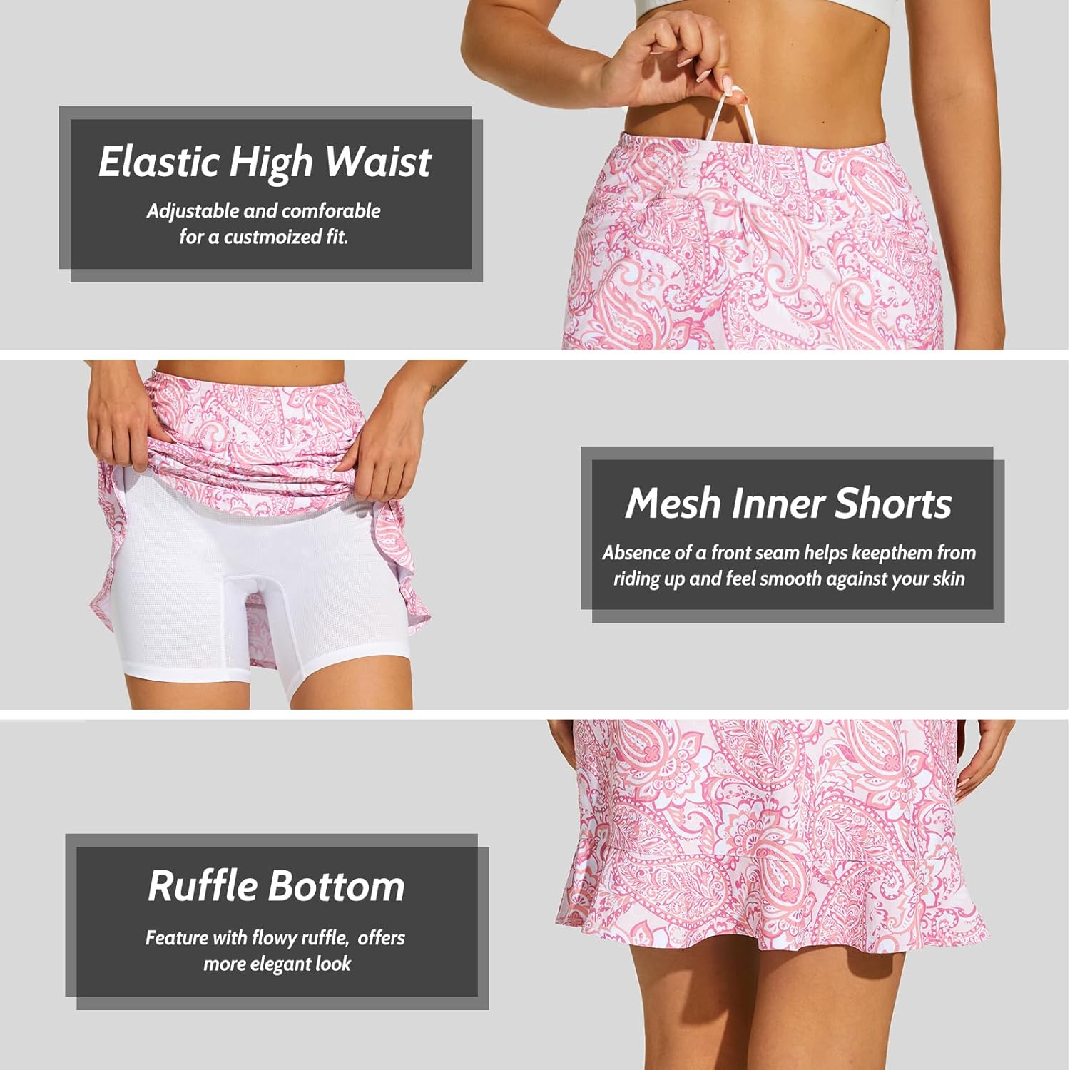 M MOTEEPI 20" Skorts for Women with Pockets Dressy Casual Ruffled Hem Tennis Skirt High Waisted Golf Athletic Skirts - Image 5