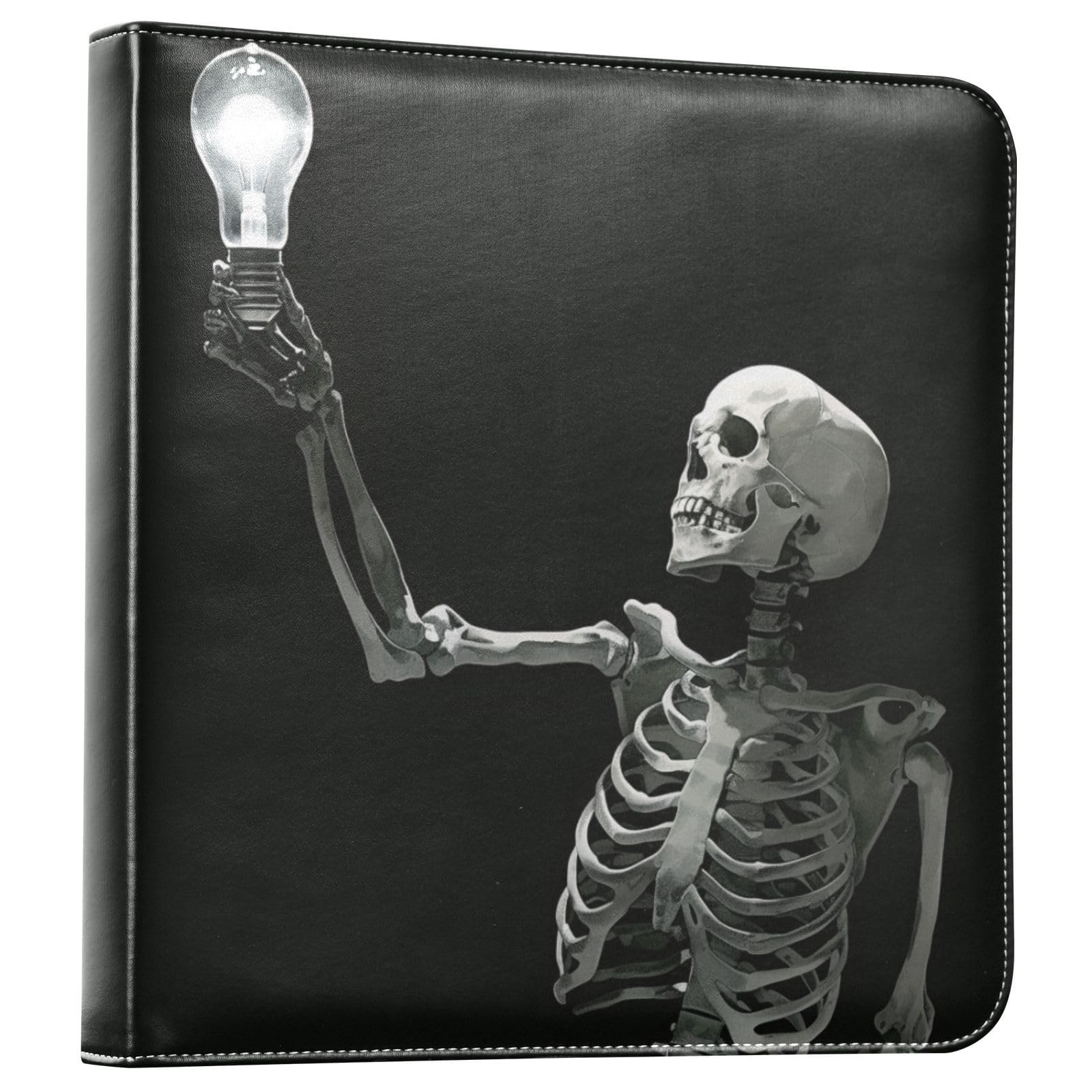 Kigai Skeleton Photo Album Self Adhesive Scrapbook Album Leather Cover DIY Picture Scrap Book with 20 Adhesive Sheets, 11.8x24x0.8 inch