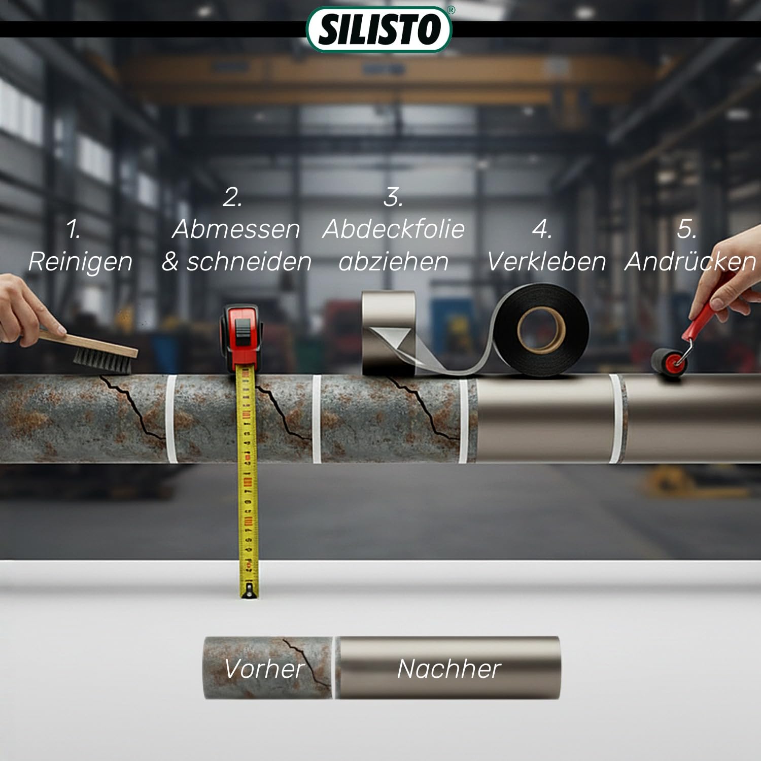Cinta reparadora de asfalto | Color Aluminio, plomo, cobre | 50, 75, 100, 150, 200, 225, 300, 600 mm x 10 metros