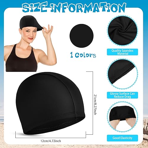 Miniatura 8 de Bonuci 24 gorras de natación elásticas de tela a granel de tela cómoda para natación, gorra de piscina elástica, gorras de baño ligeras para