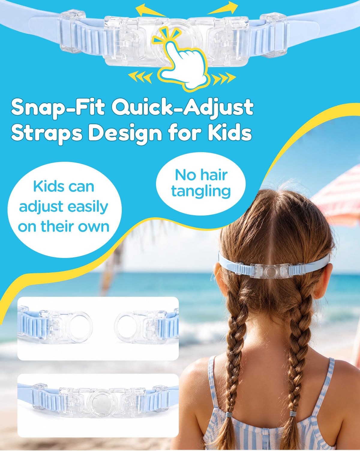 Lot de 2 lunettes de natation pour enfants avec cache-nez, large vue, protection UV, masque de natation pour garçons et filles de 3 à 14 ans