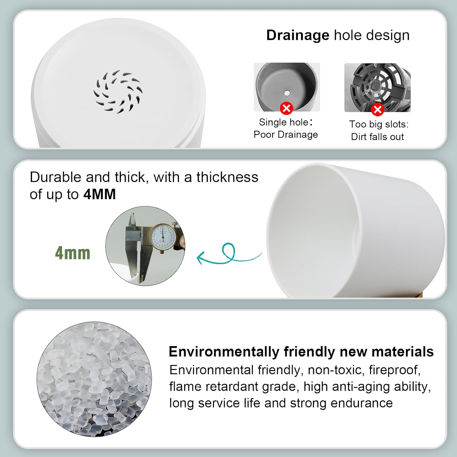 WSMKSZ 5 Pack Cylindrical Flower Pots with 7/6.5/6/5/4 inch, Modern Small Plastic Plant Pots with Drainage Holes & Saucers, Round Planter Pots for Outdoor, Indoor & Office Decor (White Brown)