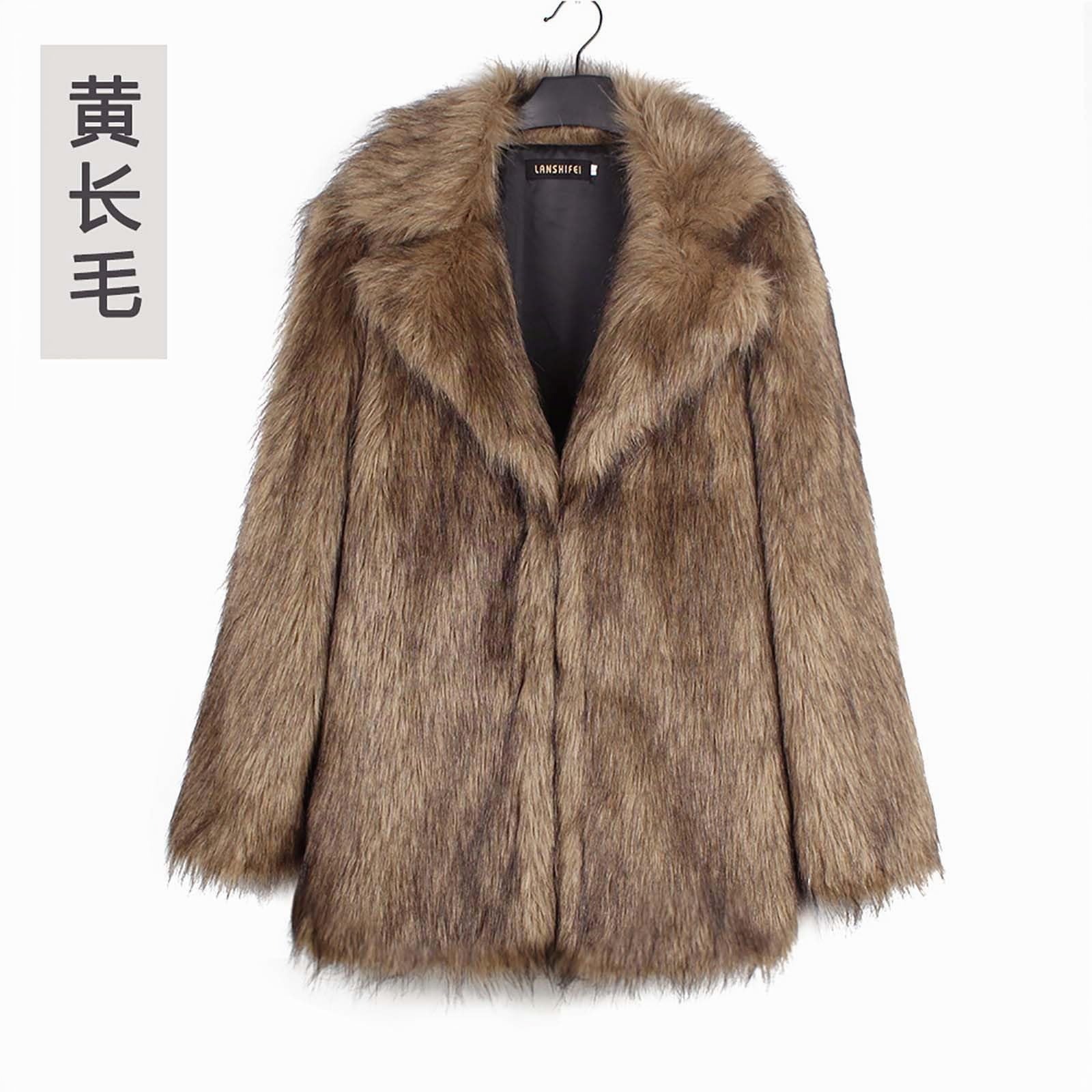 Abrigo Pelo Mujer,Chaqueta Largo de Piel Sintética Cuello Solapa Abrigos Manga Larga de Forro Polar de Doble Cara Grueso y Cálido Cazadora Peludo Faux Fur Coat Cómodo Fleece Jacket Otoño Invierno