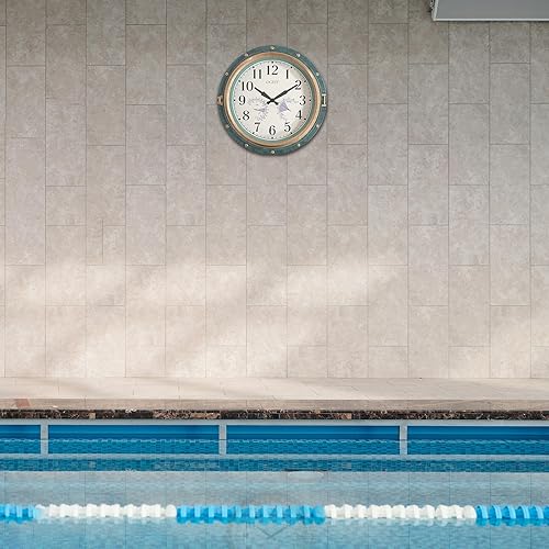 Miniatura 3 de OCEST Reloj de pared para interiores y exteriores de 16 pulgadas, resistente al agua, con termómetro higrómetro, silencioso, sin tictac, funciona