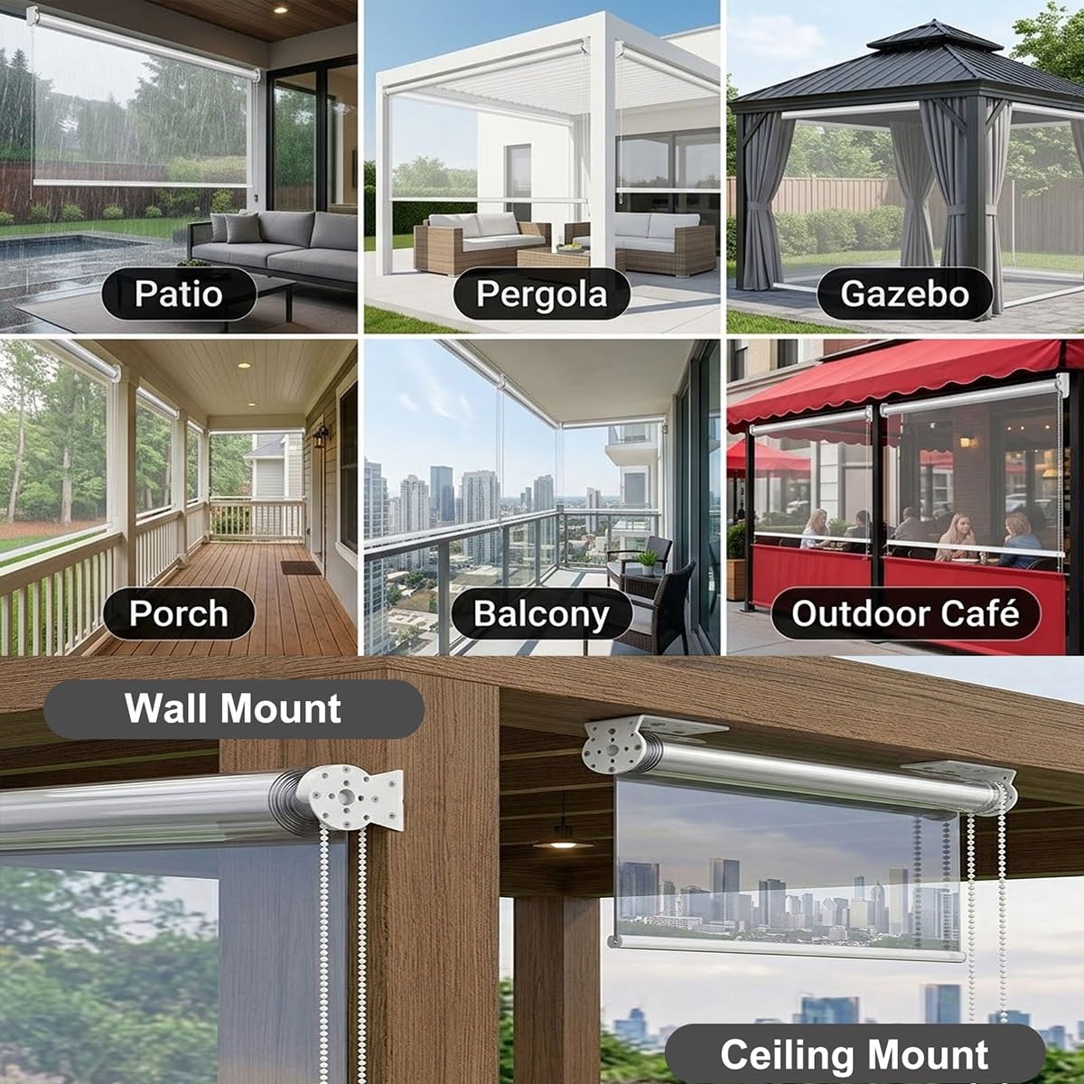 Store Enrouleurs Étanche Transparent pour Pergola, Rideau À Enroulement en Plastique, Volets Roulants Exterieur Impermeable éTanche à La PoussièRe, Rideaux en Séparation Clairs Coupe-Vent pour Portes