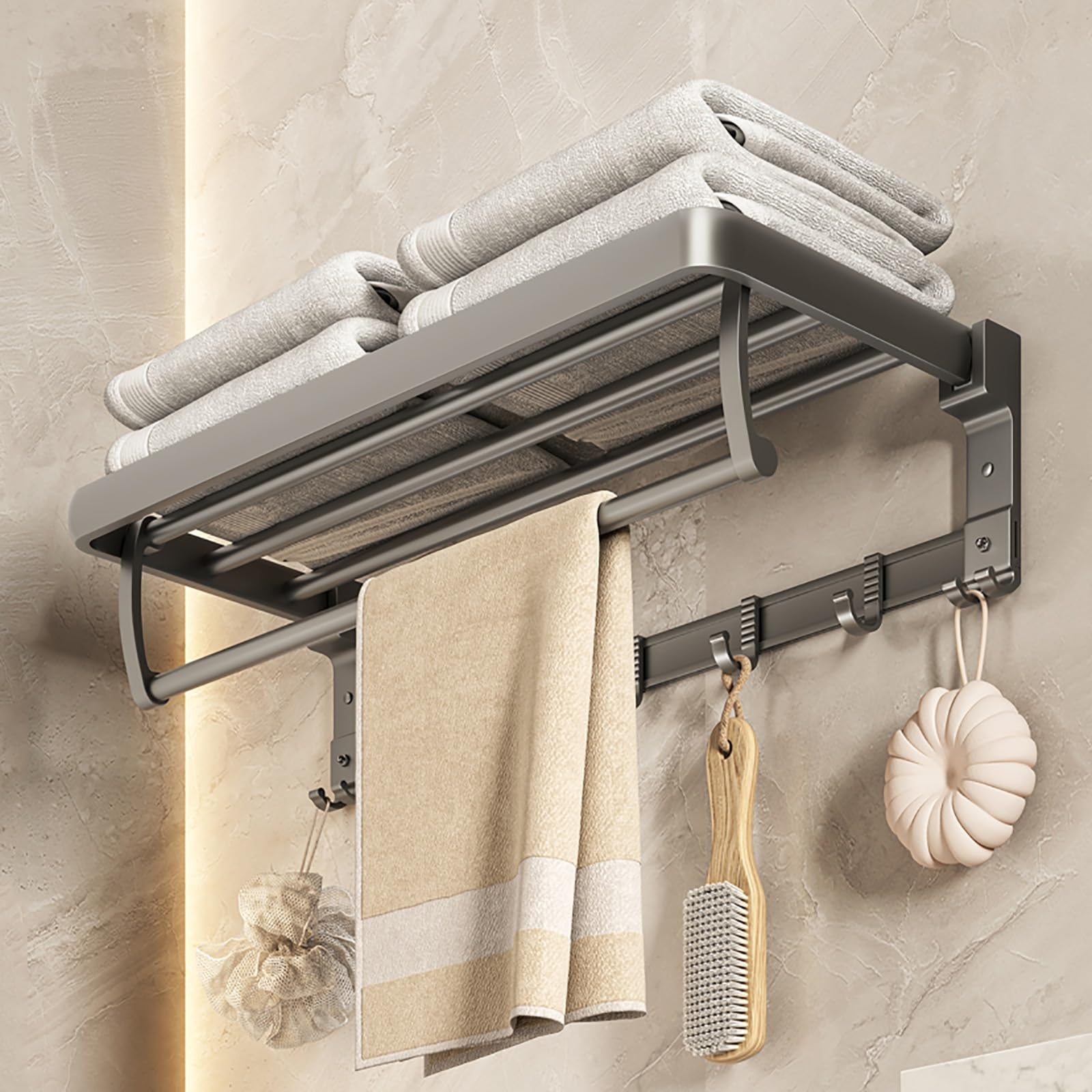 JOTDPFRYK Larger Capacity Shower Shelves with Hooks and Towel Bar Super Load Bearing Wall Mounted Shower Organizer Space