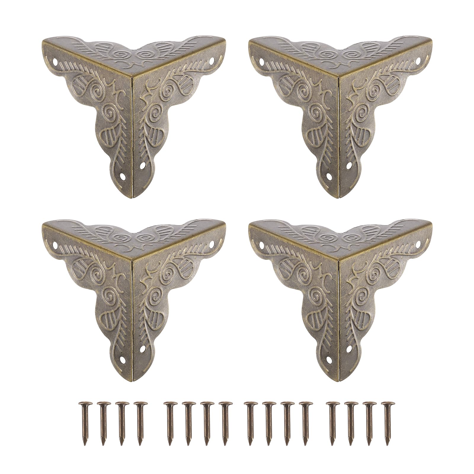 uxcell 12 Pcs Box Edge Guard, 35mm Decorative Box Corner Cover, Corner Protector, Vintage Stair Dust Corners with Screws, Bronze