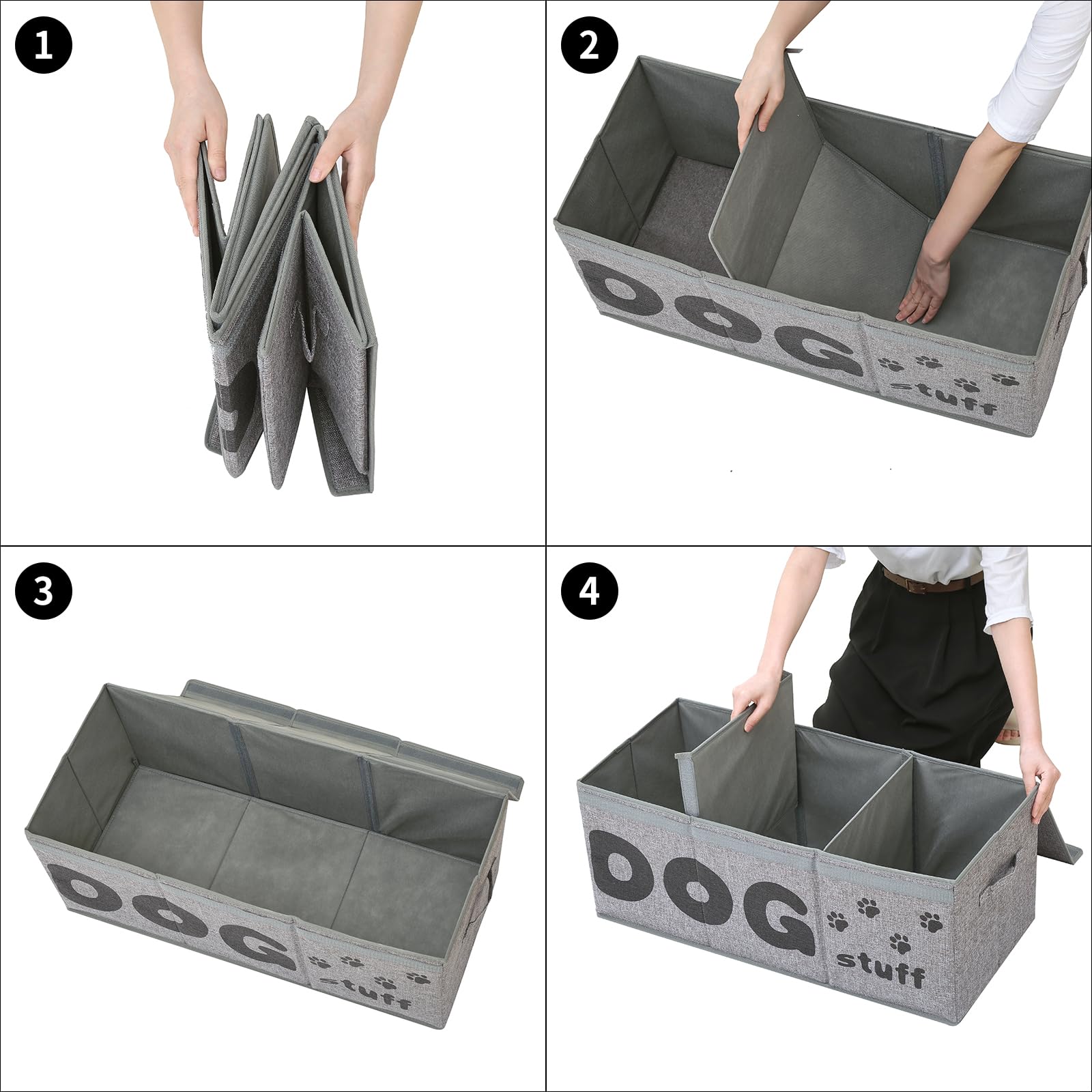 Qozary Dog Toy Storage Box, Large Dog Toy Bin, 3 Grids Dog Toy Storage Basket With Lid - Image 4