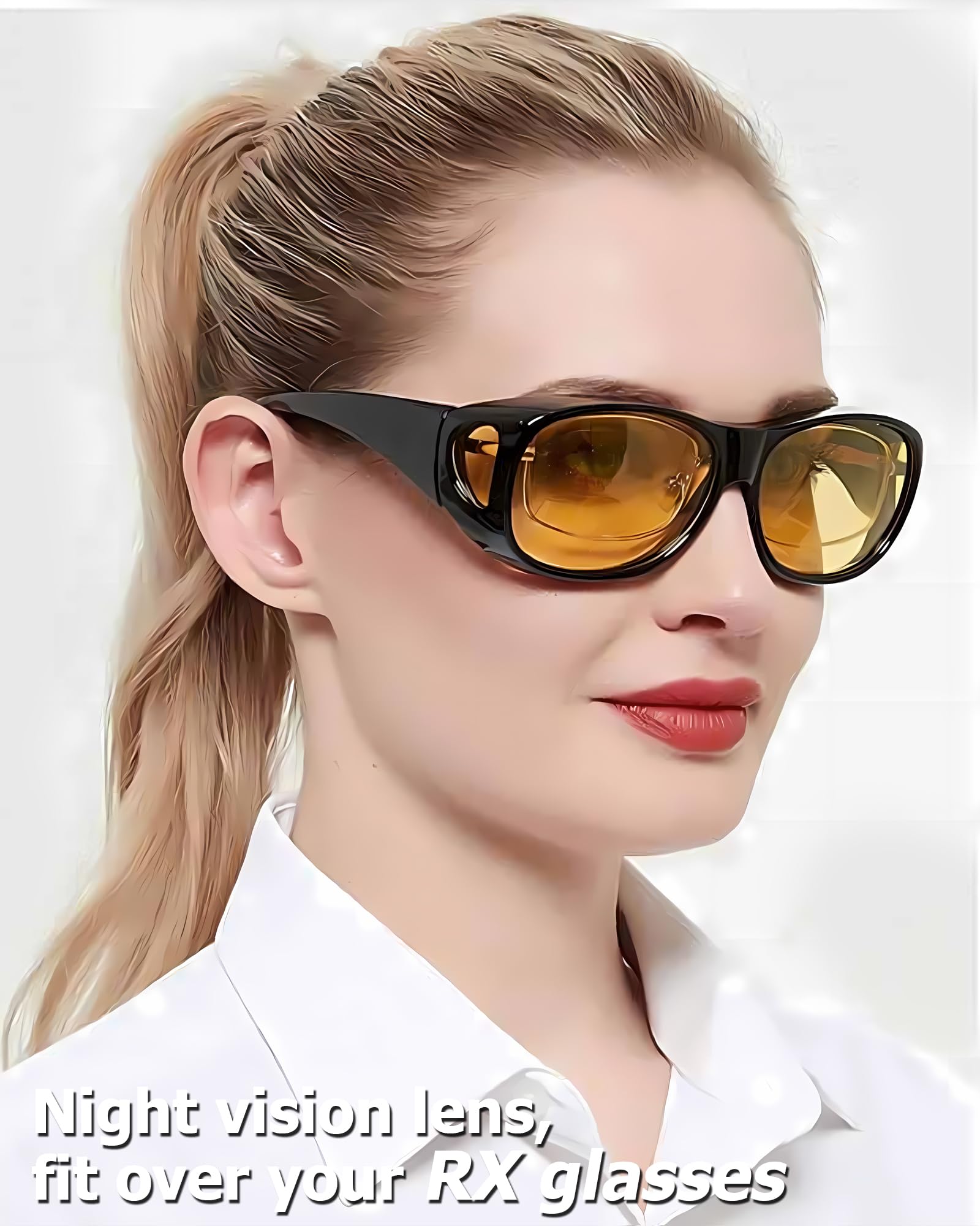 TJUTR Night Vision Driving Glasses for Women Men, Fit Over Wrap Around Eyewear Glasses, Yellow Lens Anti-glare TN8143