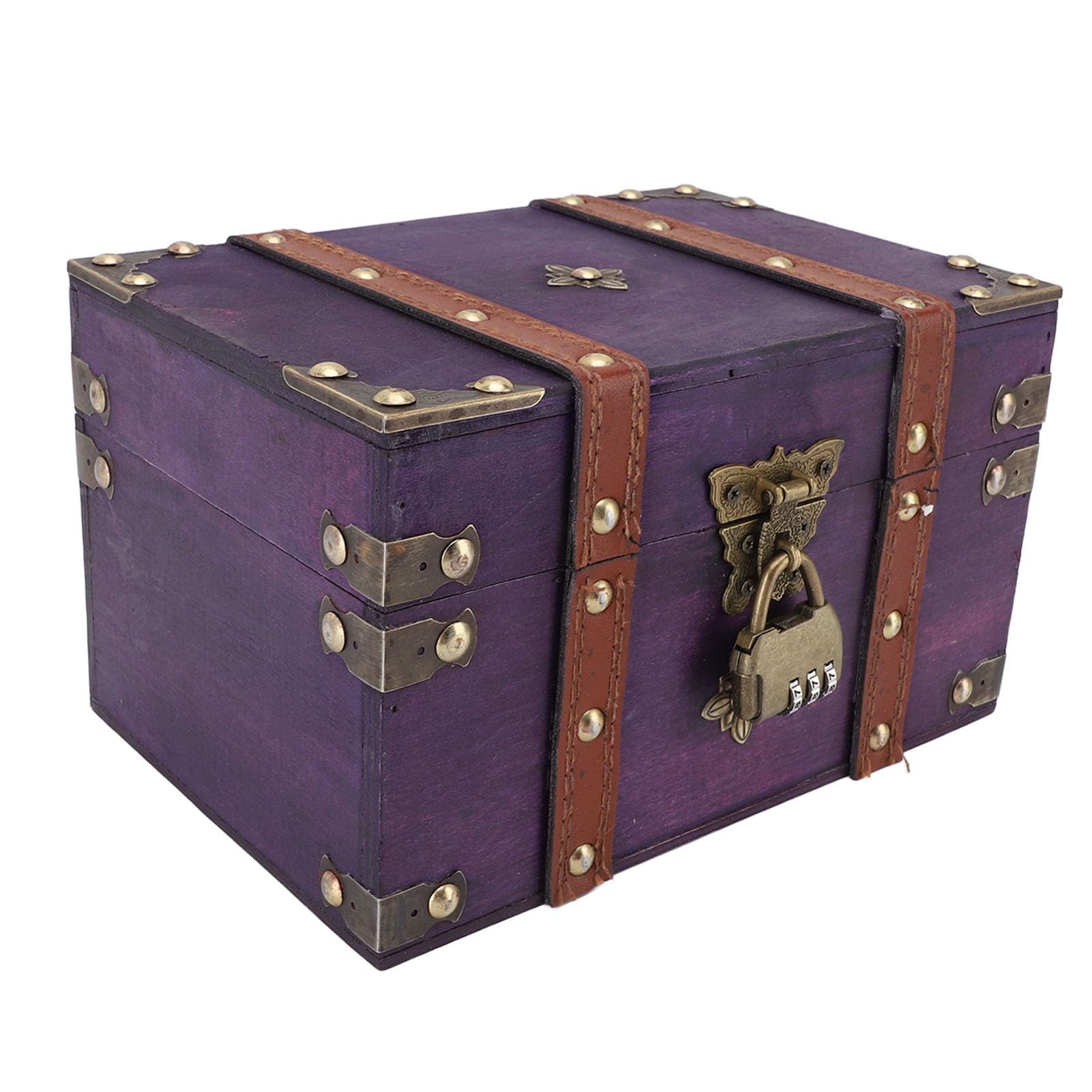 RIZGHWOY Vintage Wooden Treasure Chest Box, Handmade Lockable Wood Jewelry Organizer for Storage on Toilet Table
