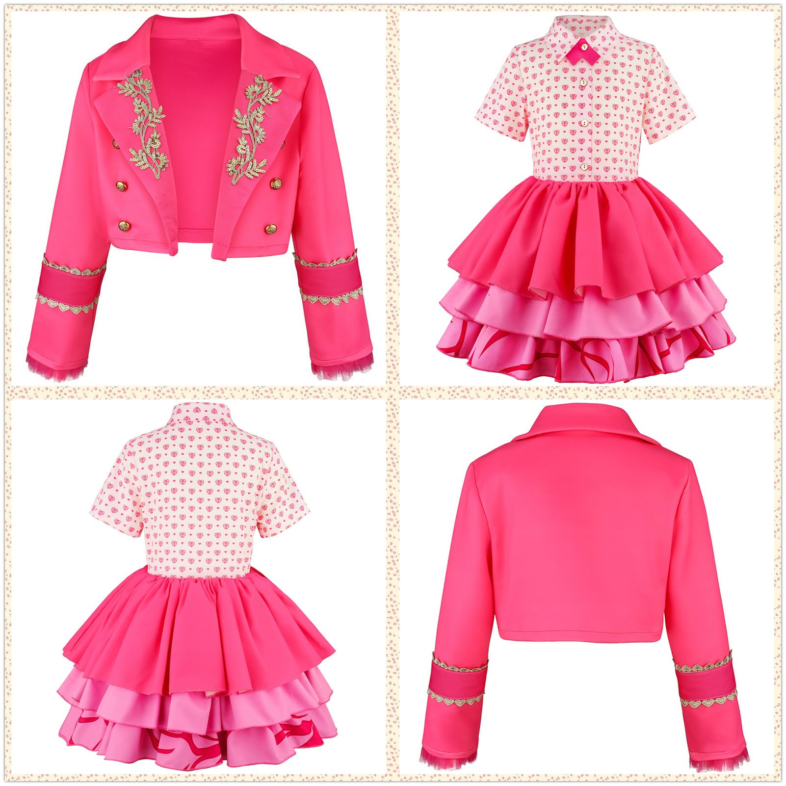 Déguisement Pink Fille Cosplay Wonderland Pink Princesse Set Rose Veste Robe et Sac Ceinture pour Carnaval Halloween Fête Anniversaire Masquerade Costume 100-150