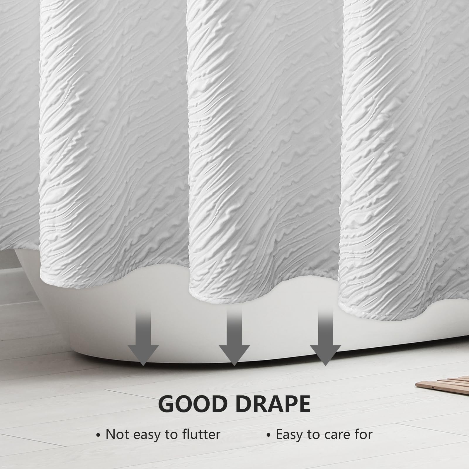 AIBIIN White Modern Shower Curtain Waves Cloth Shower Curtains for Home Hotel Bathroom Decor 3D Geometric Embossed Textured with 12 Hooks 180x180cm - Image 3