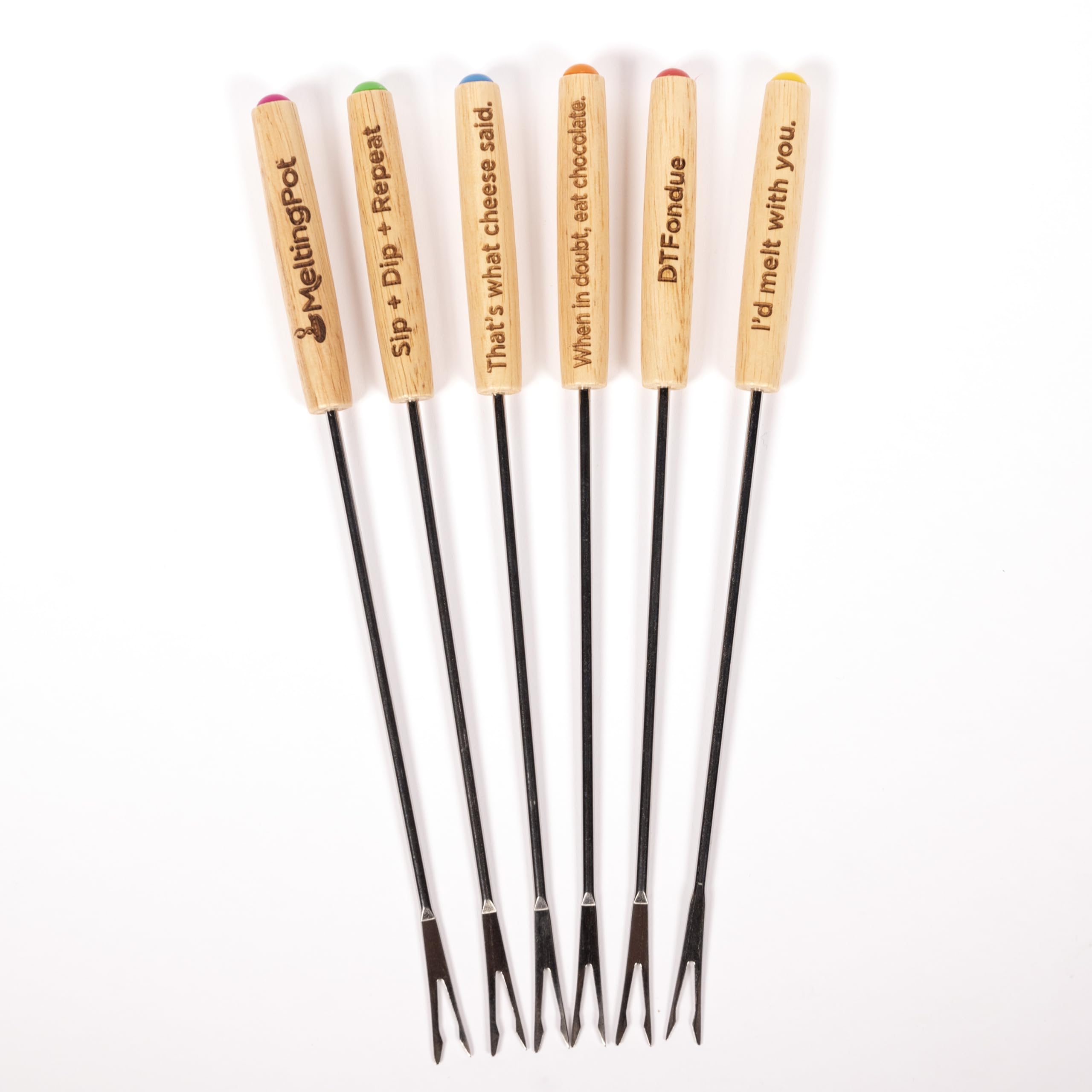 Melting Pot Fondue Forks, Stainless Steel, Color-Coded Handles, 6-Piece Set