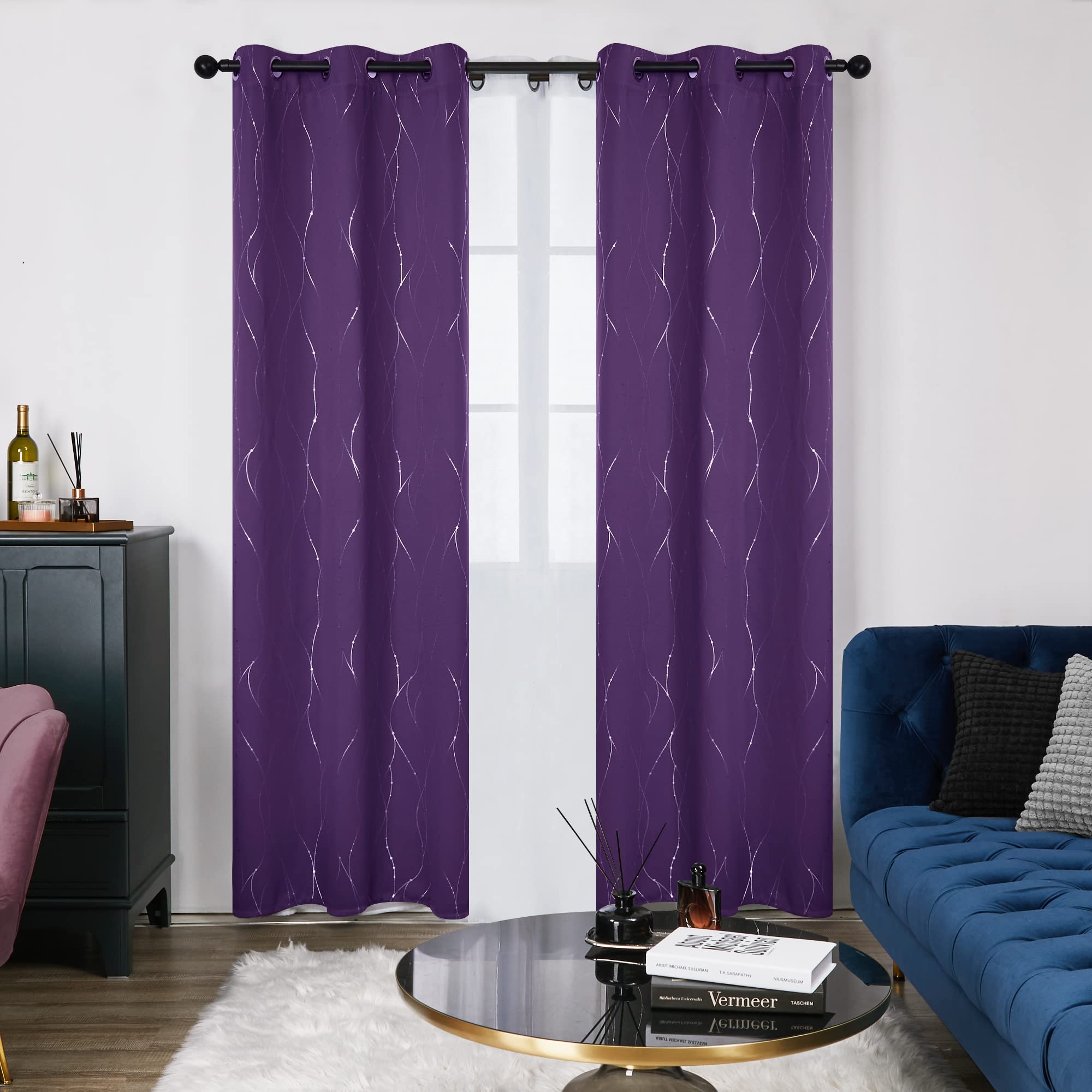 Deconovo Blackout Purple Curtains for Bedroom and Living Room, 84 Inch Length - Thermal Insulated Drapes with Dots Pattern (42 x 84 Inch, Purple Grape, 2 Panels)