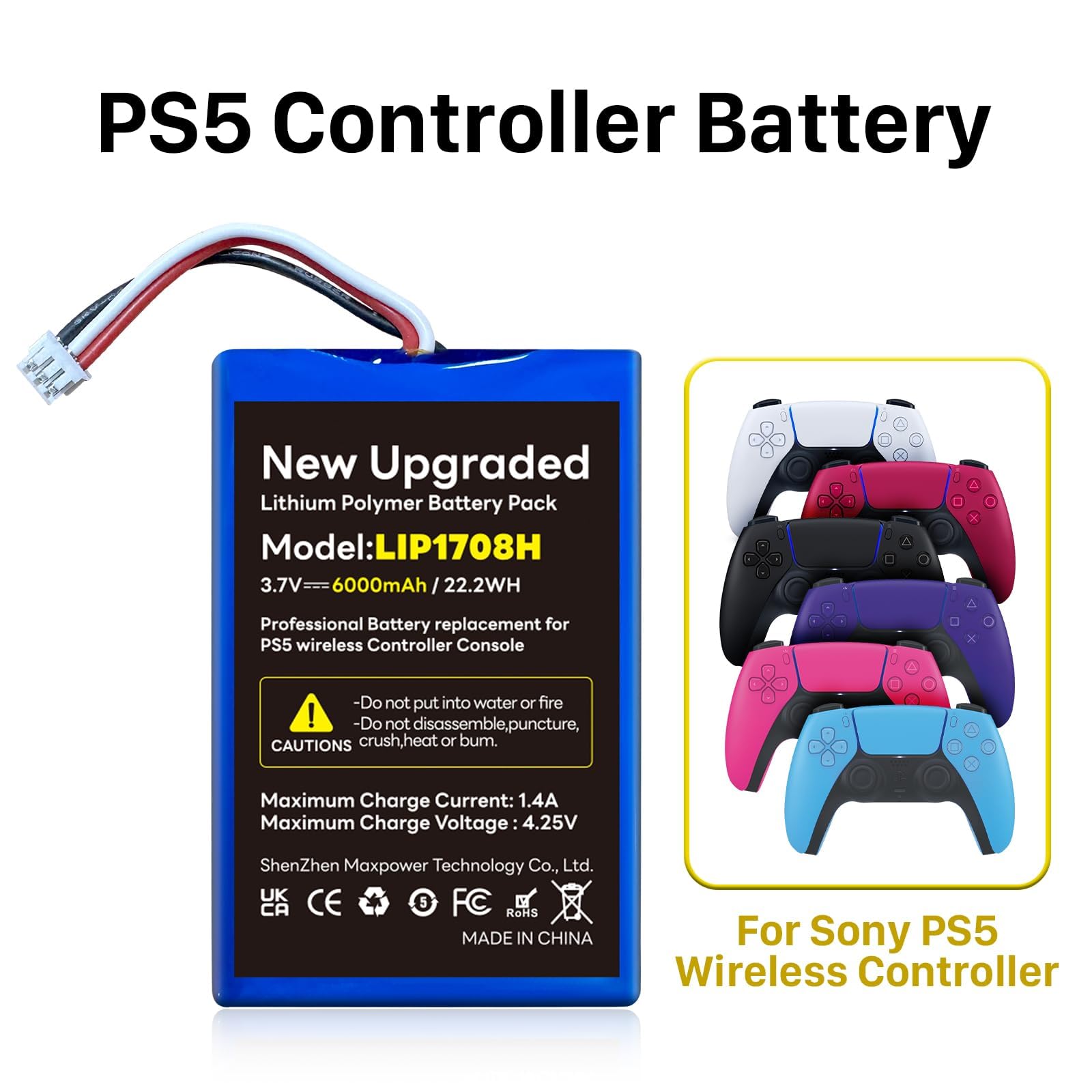 2 pezzi per Sony PS5, [6000 mAh](2026 nuovo aggiornamento) batteria agli ioni di litio di ricambio per PS5 PlayStation 5 DualSense Wireless Controller